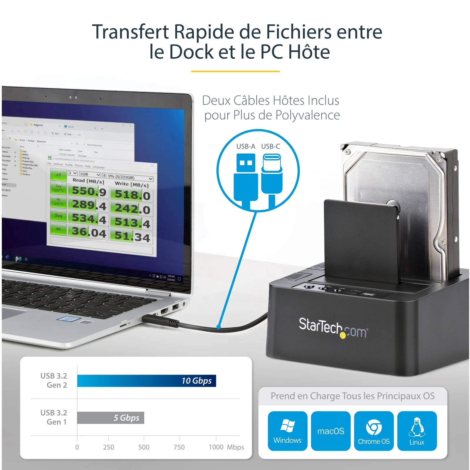 StarTech.com Duplicateur USB 3.1 (10 Gb/s) autonome pour disques durs SATA 2,5" ou 3,5"