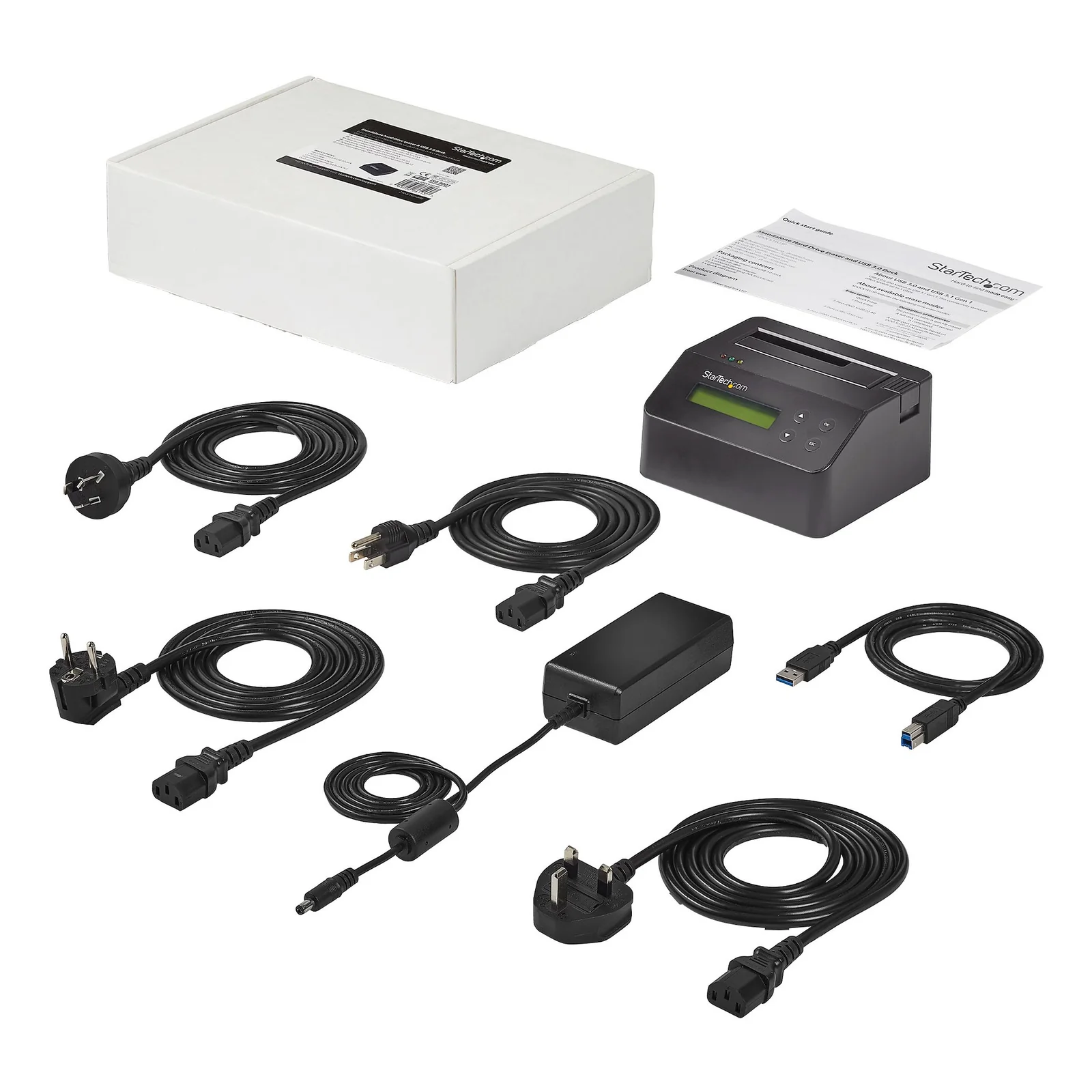 StarTech.com Effaceur de Disque Dur à Baie Unique, Nettoyeur d'HDD/SSD Autonome, 4Kn, USB 3.0 à SATA III (6 Gbps), 9 Modes d'Effacement, Dock Nettoyeur de Disque Dur Secure Erase, Port d'Imprimante DB-9, TAA