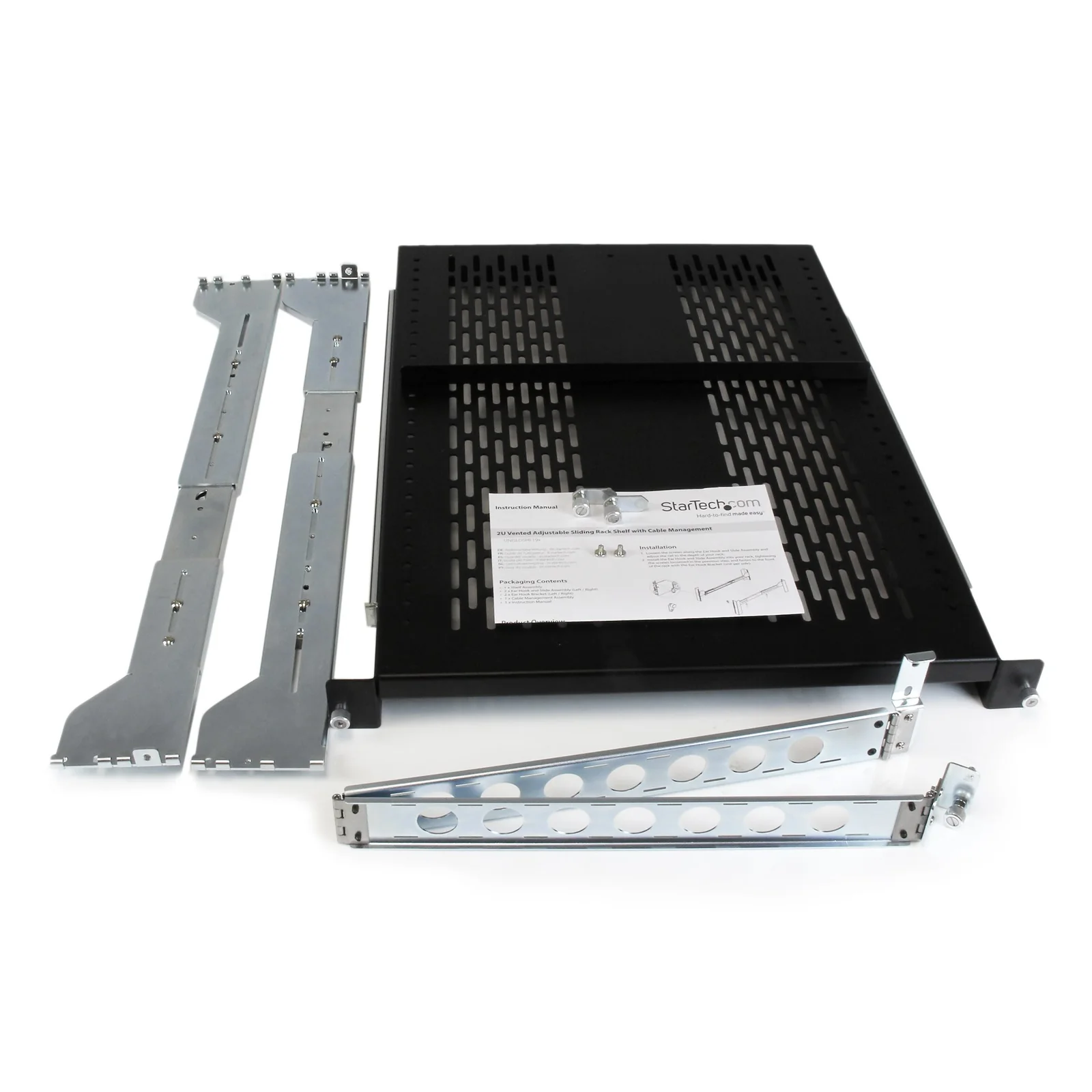 StarTech.com Étagère Coulissante 2U pour Serveur avec Bras de Gestion des Câbles - Profondeur de Montage Réglable de 27,6 à 31,6 pouces - 50kg - Étagère 19" pour Rack d'Équipement - Profondeur 24 Pouces