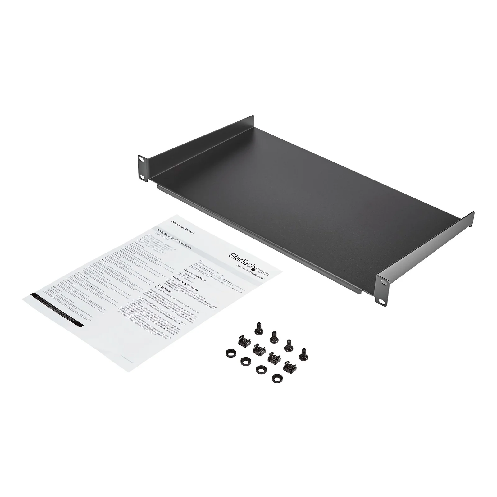 StarTech.com Étagère fixe 1U pour Montage en Rack de Serveur - Plateau Universel en Acier de 25,4cm de Profondeur pour Rack d'Équipement Audiovisuel/Réseau 19" - Capacité de Poids 20kg, Noir