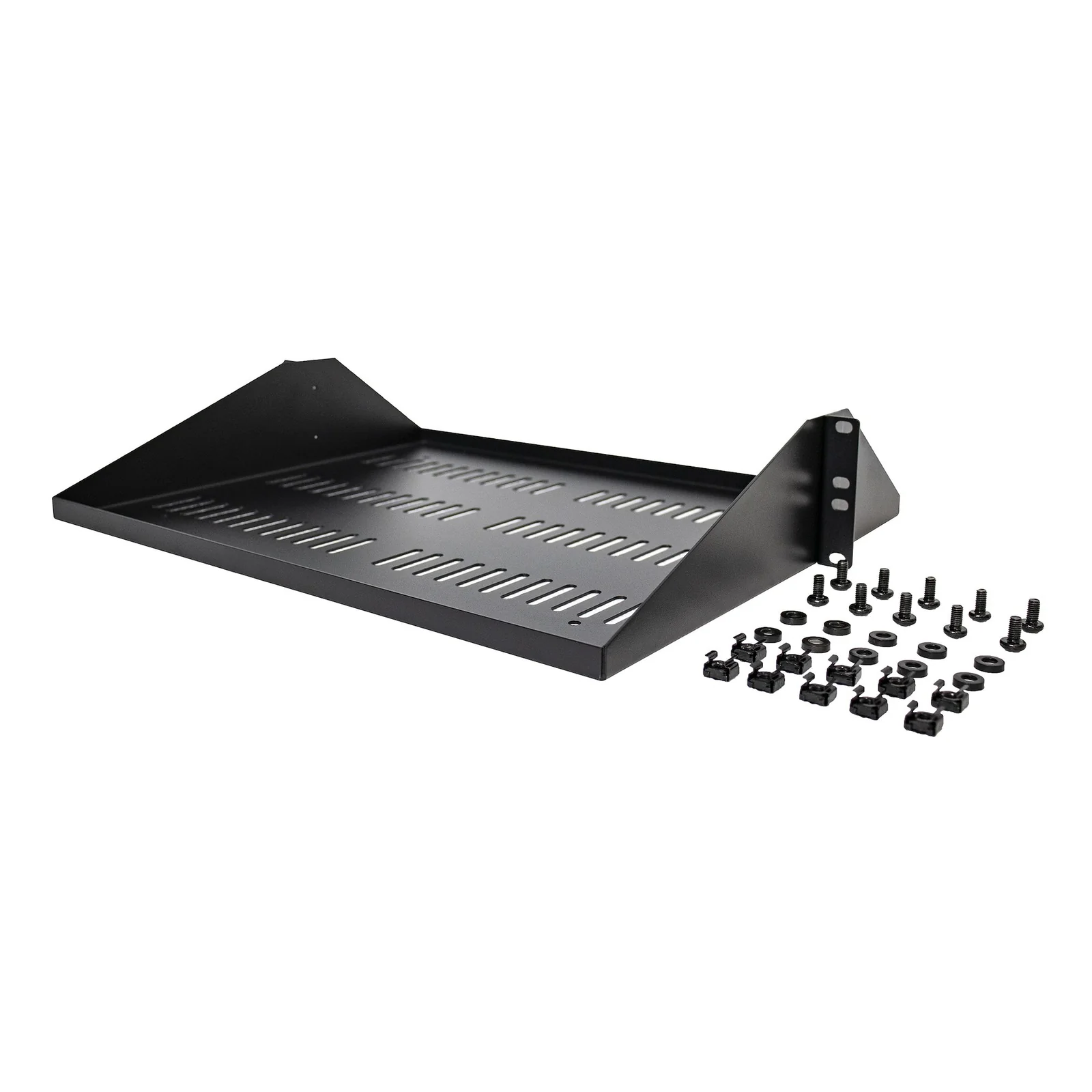 StarTech.com Étagère Rack 19 pouces 2U - Plateau Rackable Universel Ventilé - Étagère Baie de Brassage - Étagère Cantilever Rack 19" - Capacité 91kg - Rangement Rack Informatique - Profondeur 35,6cm (14"), Noir