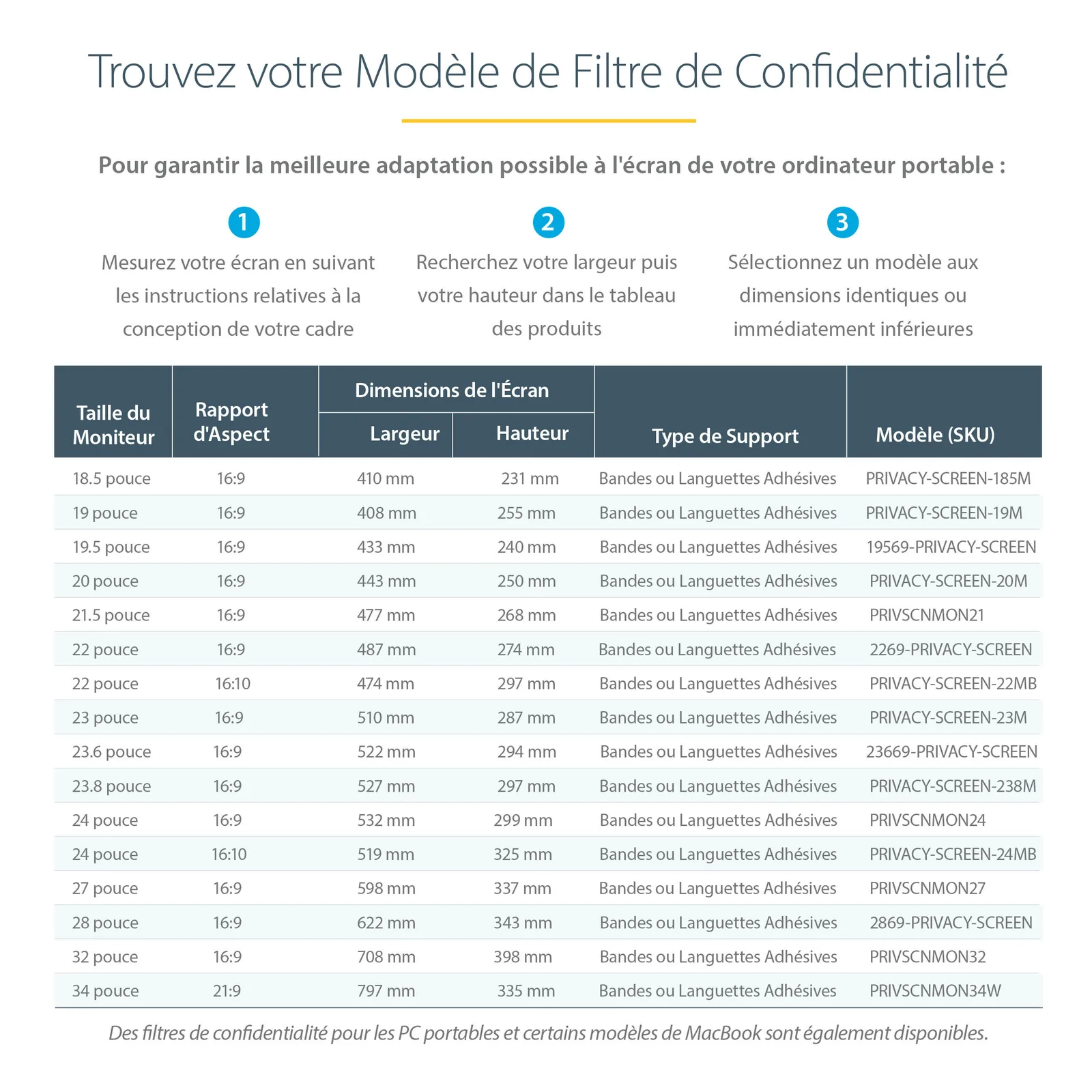 StarTech.com Filtre de condentialité universel pour moniteur - 68,6 cm (27 po)