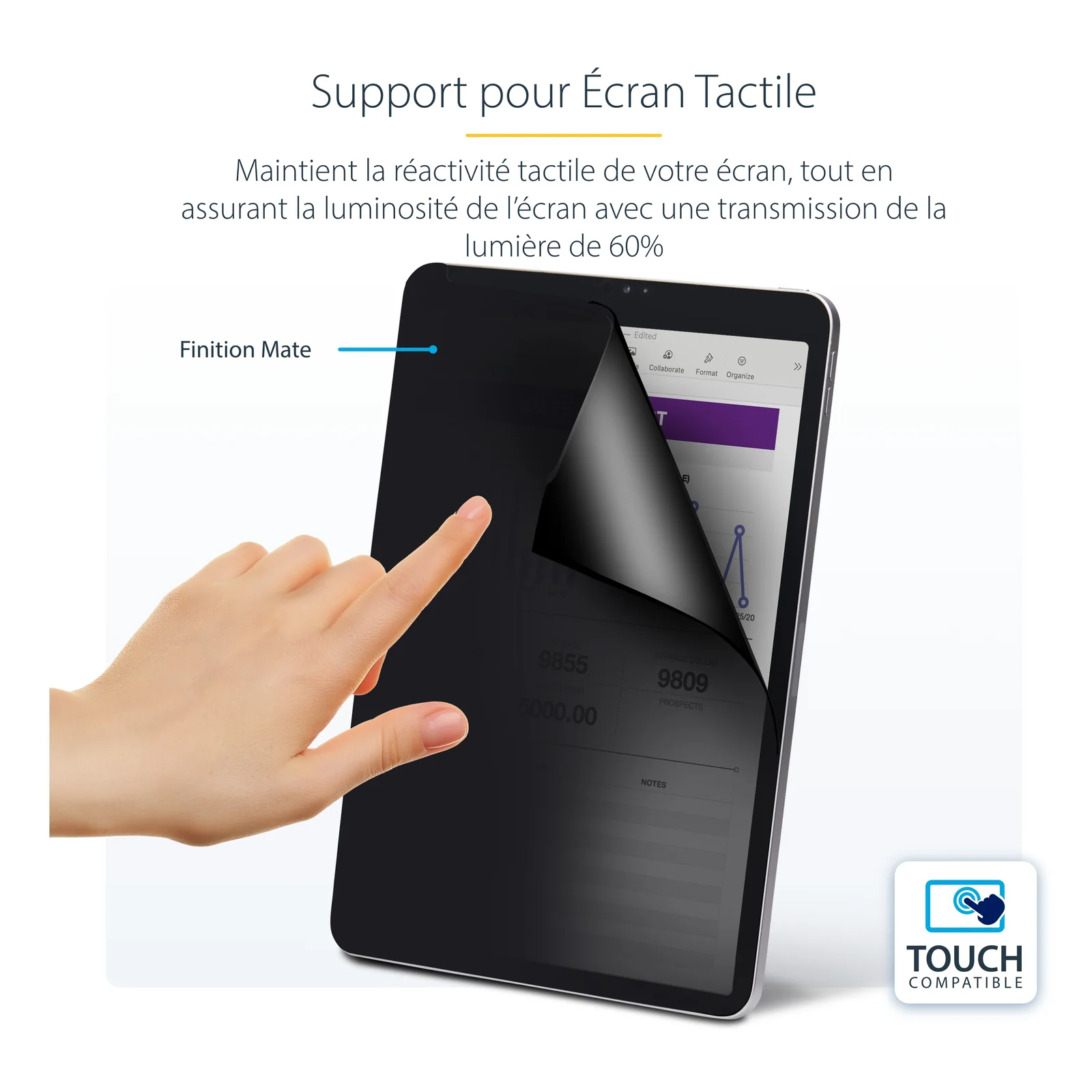 StarTech.com Filtre de Confidentialité à 4 Directions pour iPad Pro 12,9 pouces, 3e Génération et Supérieur, pour Portrait/Paysage, Écran de Protection iPad, +/- 30 Degrés de Vue, Filtre Anti Lumière Bleue