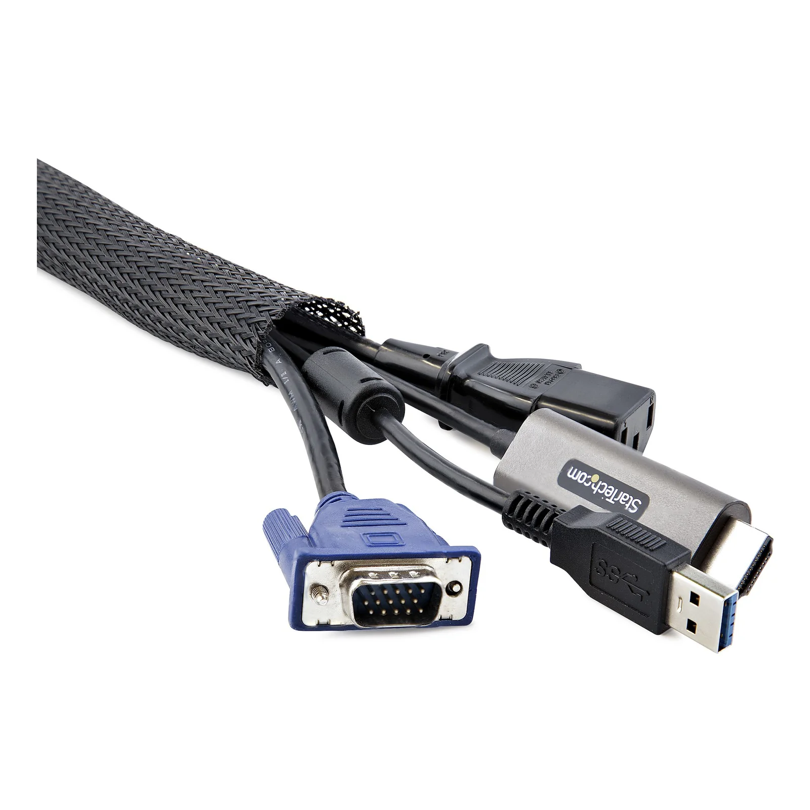 StarTech.com Gaine de Câble Tressée de 3m - Organisateur de Câble Gros Calibre, 3cm de Diamètre - Protège Câble Électrique en Polyester - Gaine Cache Câble Informatique - Manchon de Câble pour PC