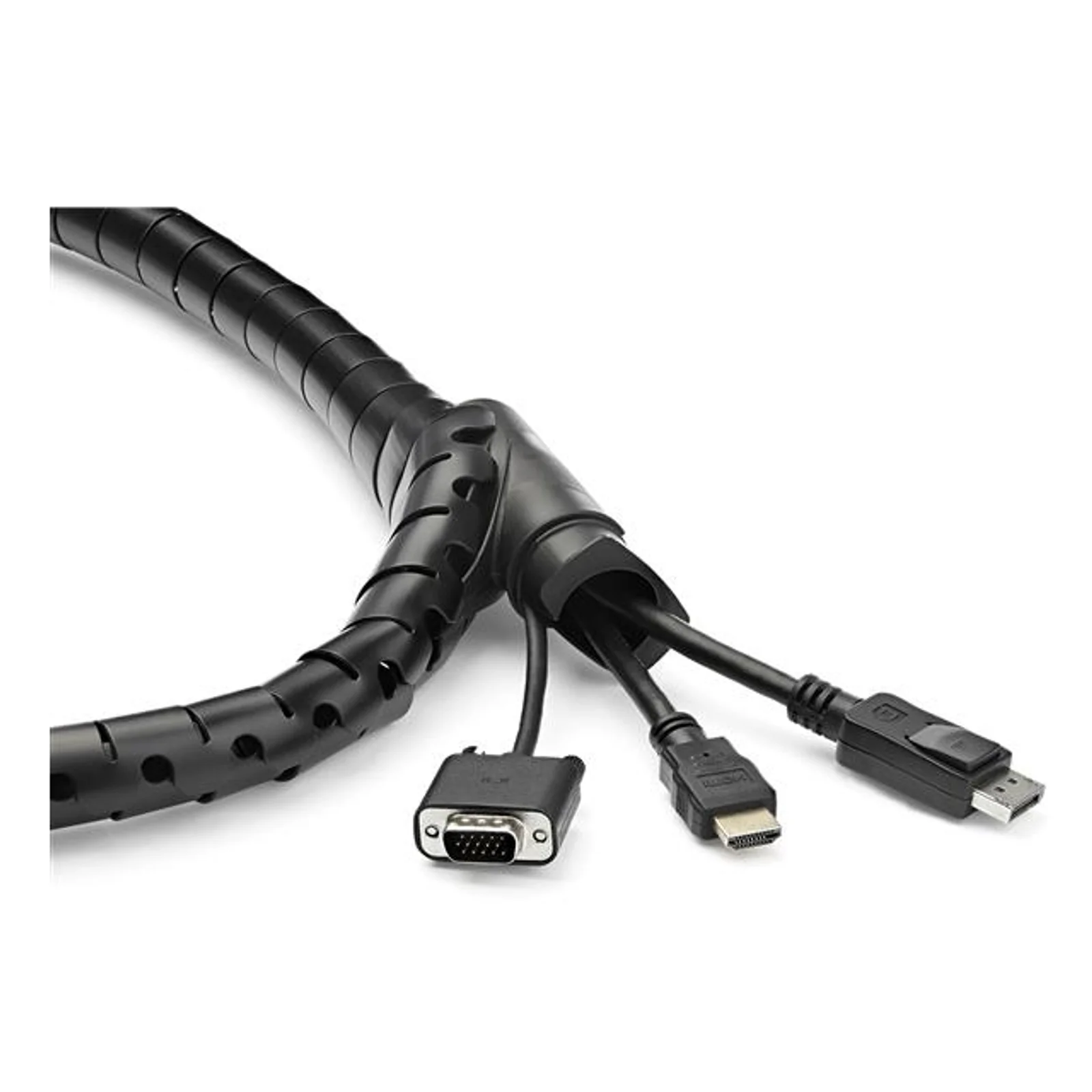 Extrémité de la gaine spirale StarTech.com, câbles VGA, HDMI et DisplayPort se déployant librement