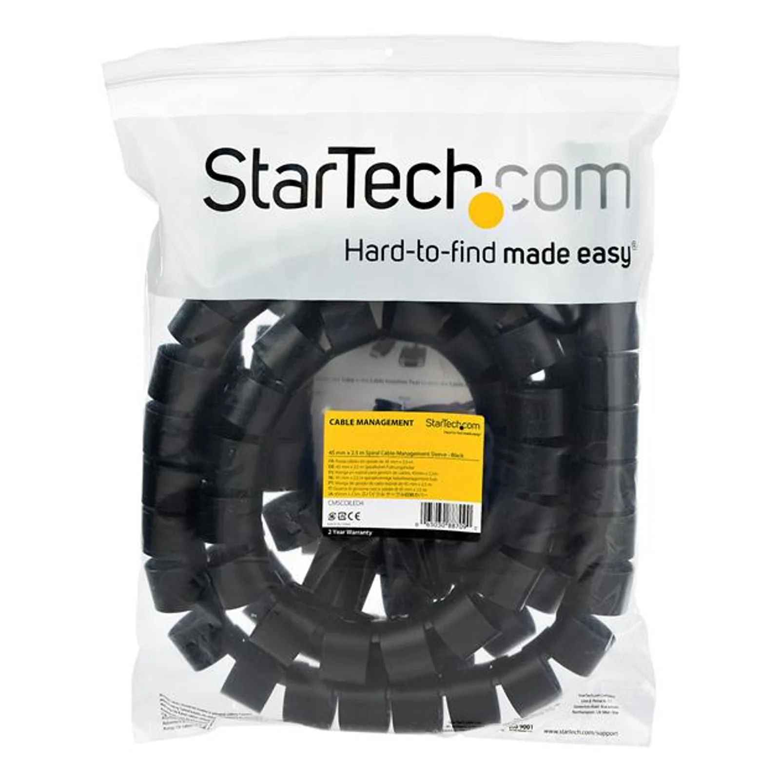 StarTech.com Gaine spirale range-câble Noir - 2,5 m - Diamètre de 45 mm