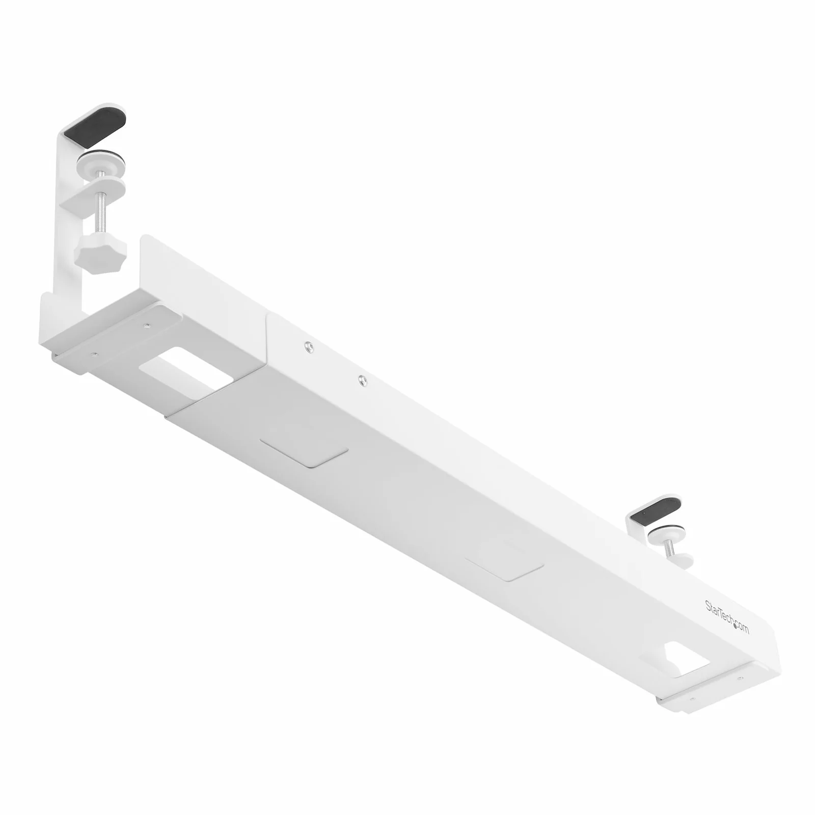 StarTech.com Goulotte Passe Câble Bureau, Organiseur de Câbles Ajustable en Longueur, Installation à Pinces, Aucun Perçage Nécessaire, Support Multiprise, Blanc