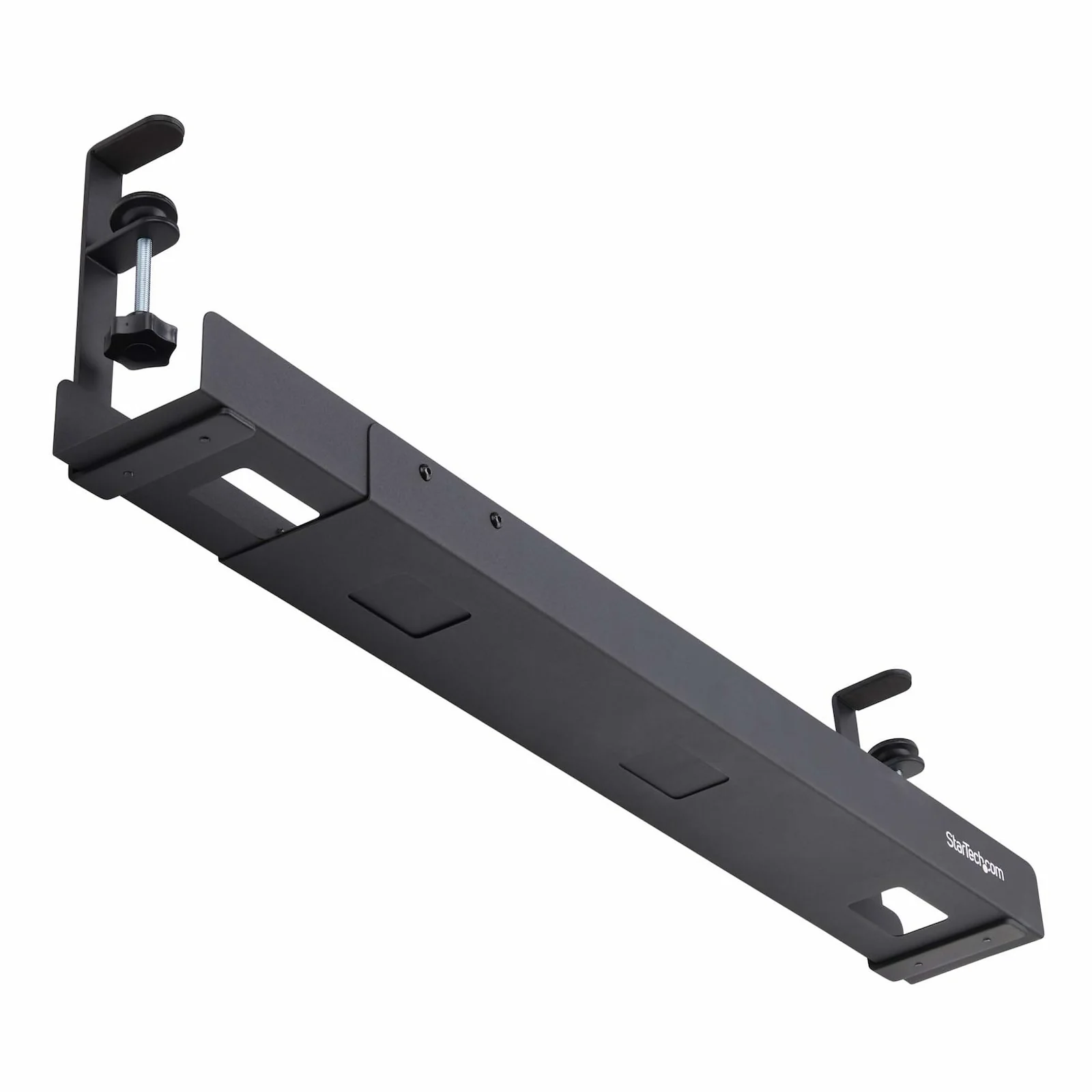 StarTech.com Goulotte Passe Câble Bureau, Organiseur de Câbles Ajustable en Longueur, Installation à Pinces, Aucun Perçage Nécessaire, Support Multiprise, Noir