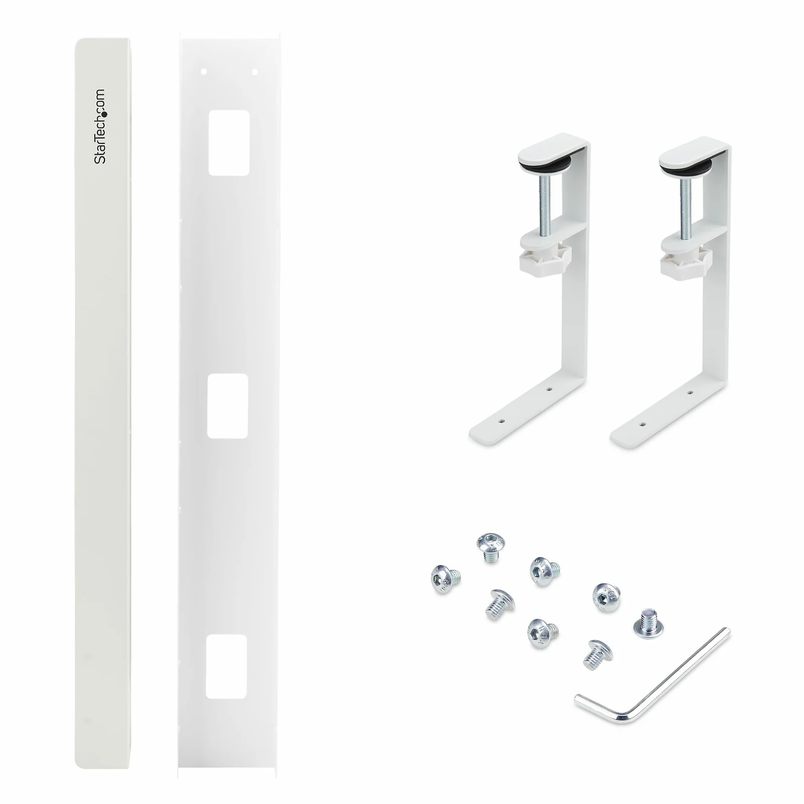 StarTech.com Goulotte Passe Câble Bureau, Organiseur de Câbles Ajustable en Longueur, Installation à Pinces, Aucun Perçage Nécessaire, Support Multiprise, Blanc