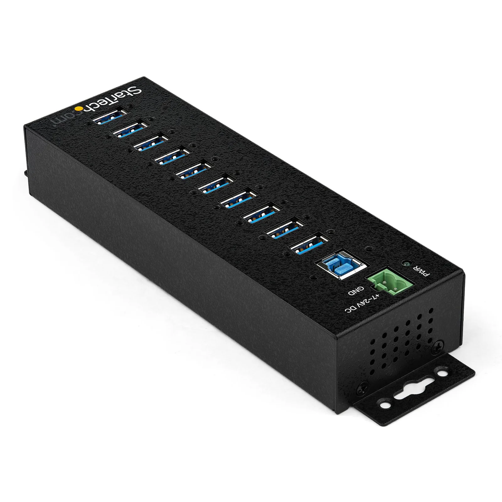 StarTech.com Hub USB 3.0 10 ports avec adaptateur d'alimentation - Hub USB-A industriel en métal avec protection contre les décharges électrostatiques et les surtensions de 350W - Montable sur Din/Mur/Bureau - Hub USB 3.2 Gen 1 (5Gbps) haut débit