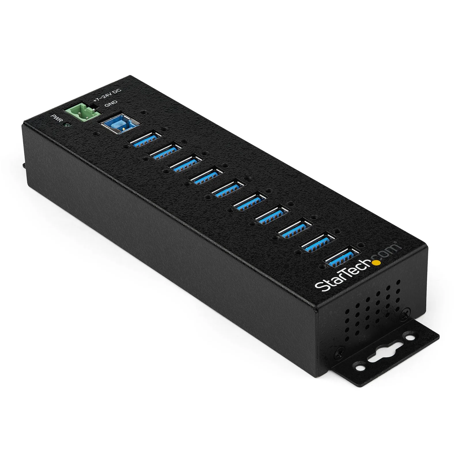 Hub USB 3.0 10 ports avec adaptateur d'alimentation - Hub USB-A industriel en métal avec protection contre les décharges électrostatiques et les surtensions de 350W - Montable sur Din/Mur/Bureau - Hub USB 3.2 Gen 1 (5Gbps) haut débit
