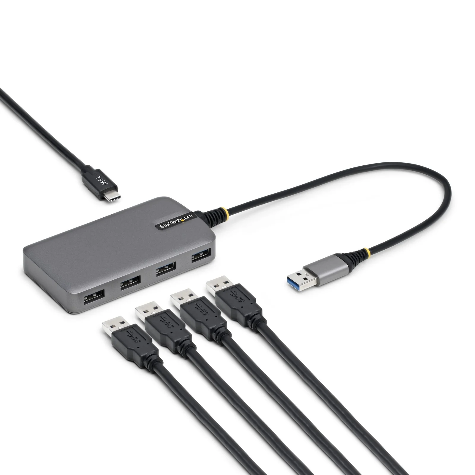 Hub USB-A 4 Ports, 5 Gbps, Alimenté par Bus, Hub USB-A vers 4 Ports USB-A avec Entrée d'Alimentation Auxiliaire USBC, Câble Hôte de 30 cm, Hub USB Portable pour PC de Bureau/Portable