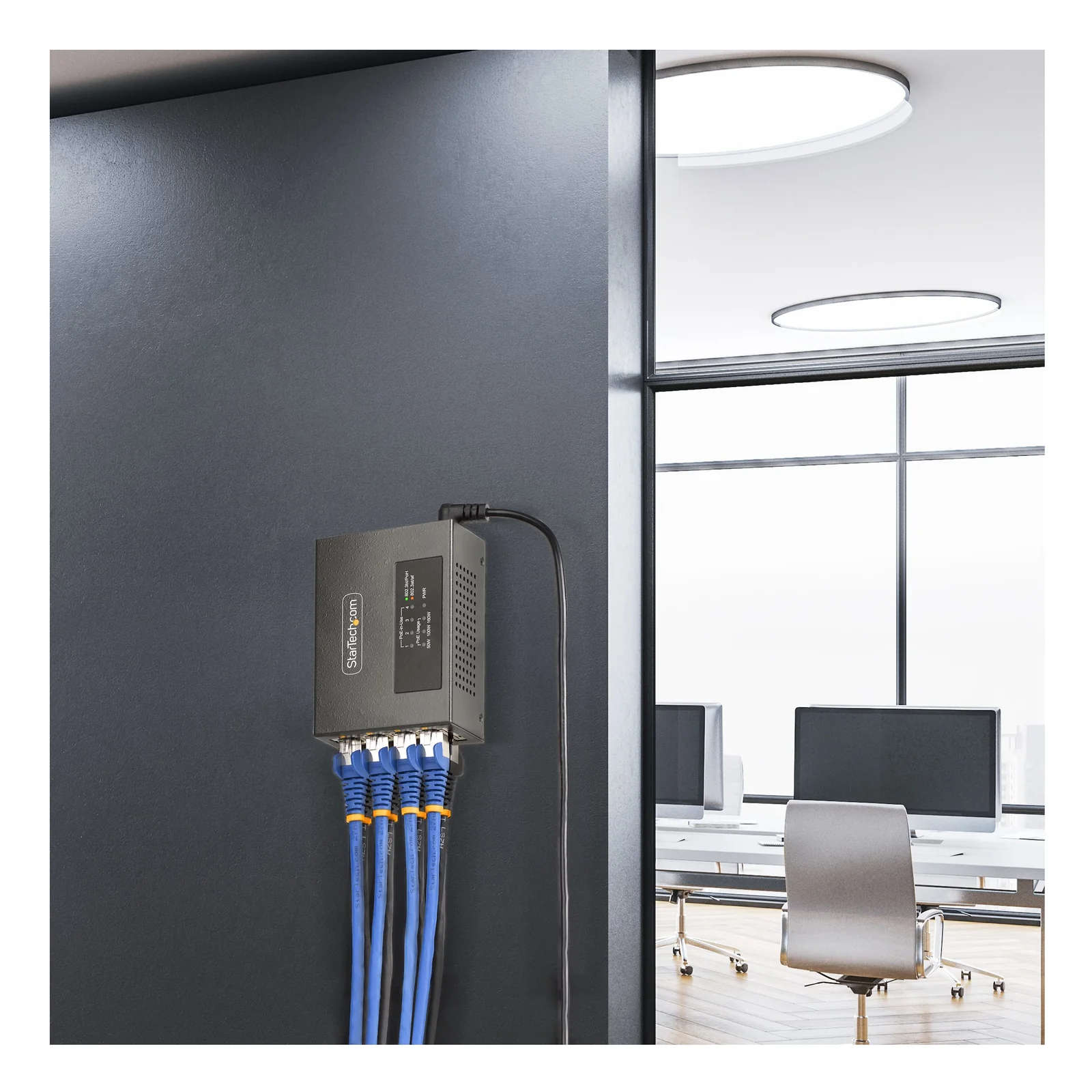 StarTech.com Injecteur PoE++ Multi-Gigabit à 4 Ports, Ethernet 5/2.5/1G (NBASE-T), PoE/PoE+/PoE++ (802.3af/802.3at/802.3bt), Puissance Absorbée 160Watts, Montage Mural/Rail DIN, Non Géré