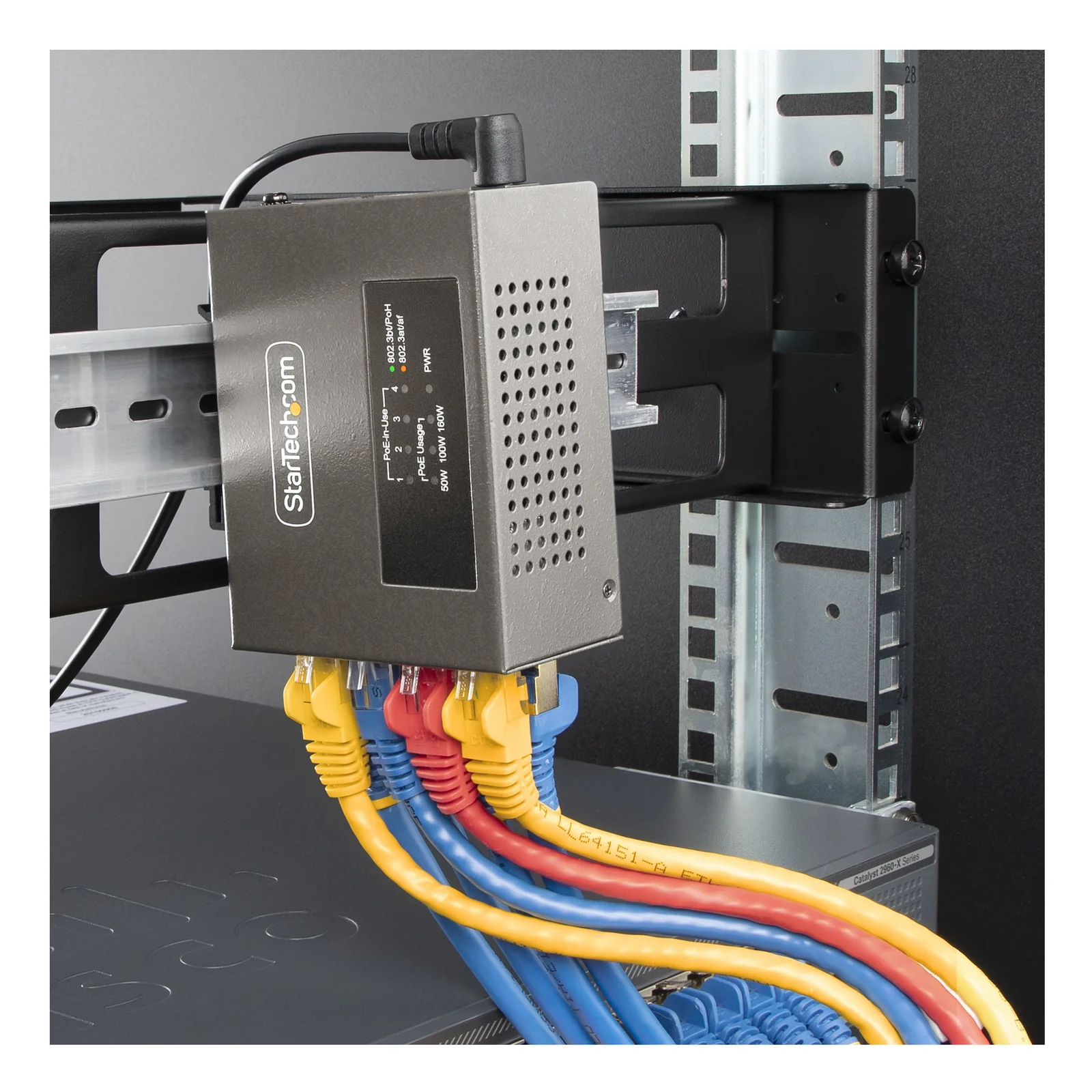 StarTech.com Injecteur PoE++ Multi-Gigabit à 4 Ports, Ethernet 5/2.5/1G (NBASE-T), PoE/PoE+/PoE++ (802.3af/802.3at/802.3bt), Puissance Absorbée 160Watts, Montage Mural/Rail DIN, Non Géré