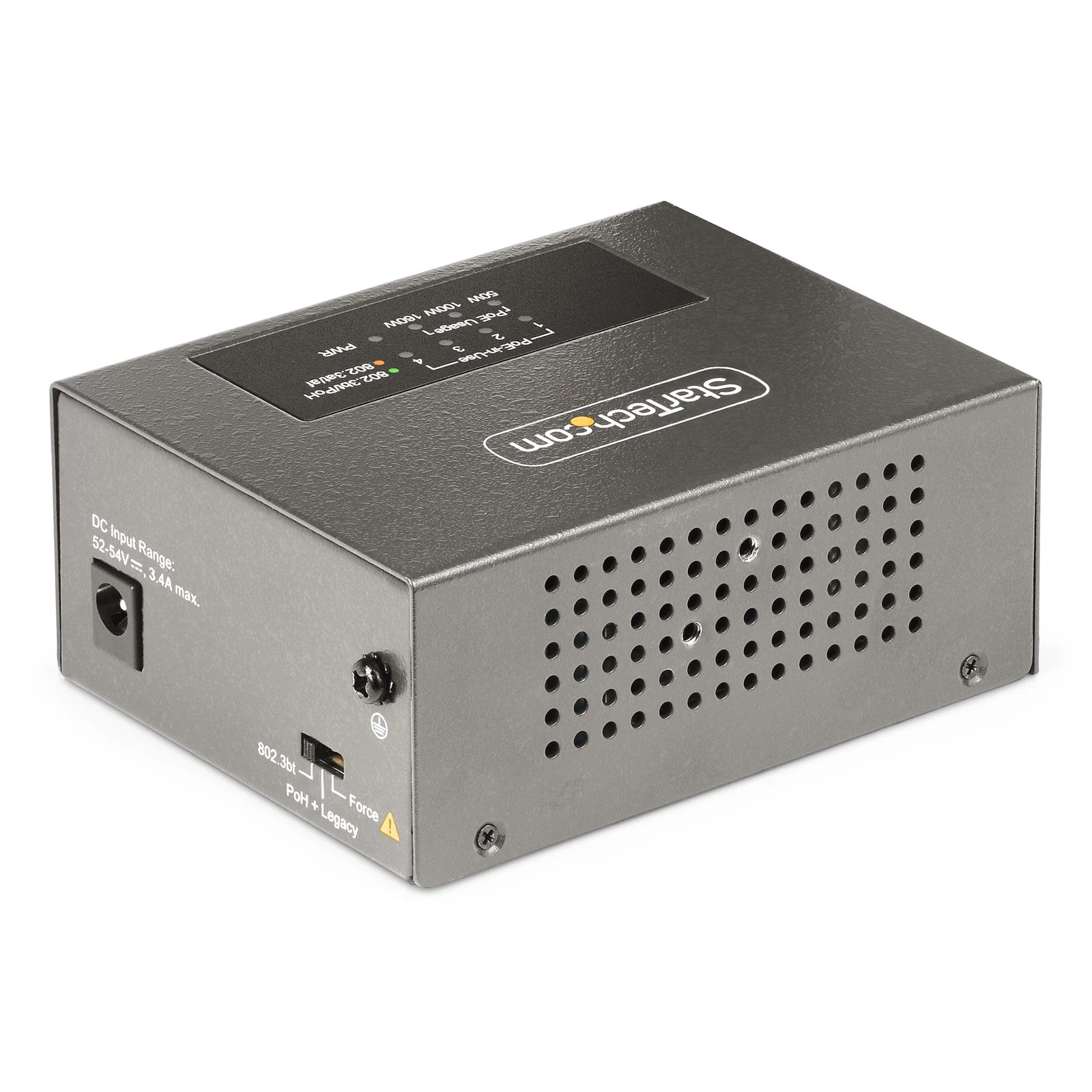StarTech.com Injecteur PoE++ Multi-Gigabit à 4 Ports, Ethernet 5/2.5/1G (NBASE-T), PoE/PoE+/PoE++ (802.3af/802.3at/802.3bt), Puissance Absorbée 160Watts, Montage Mural/Rail DIN, Non Géré