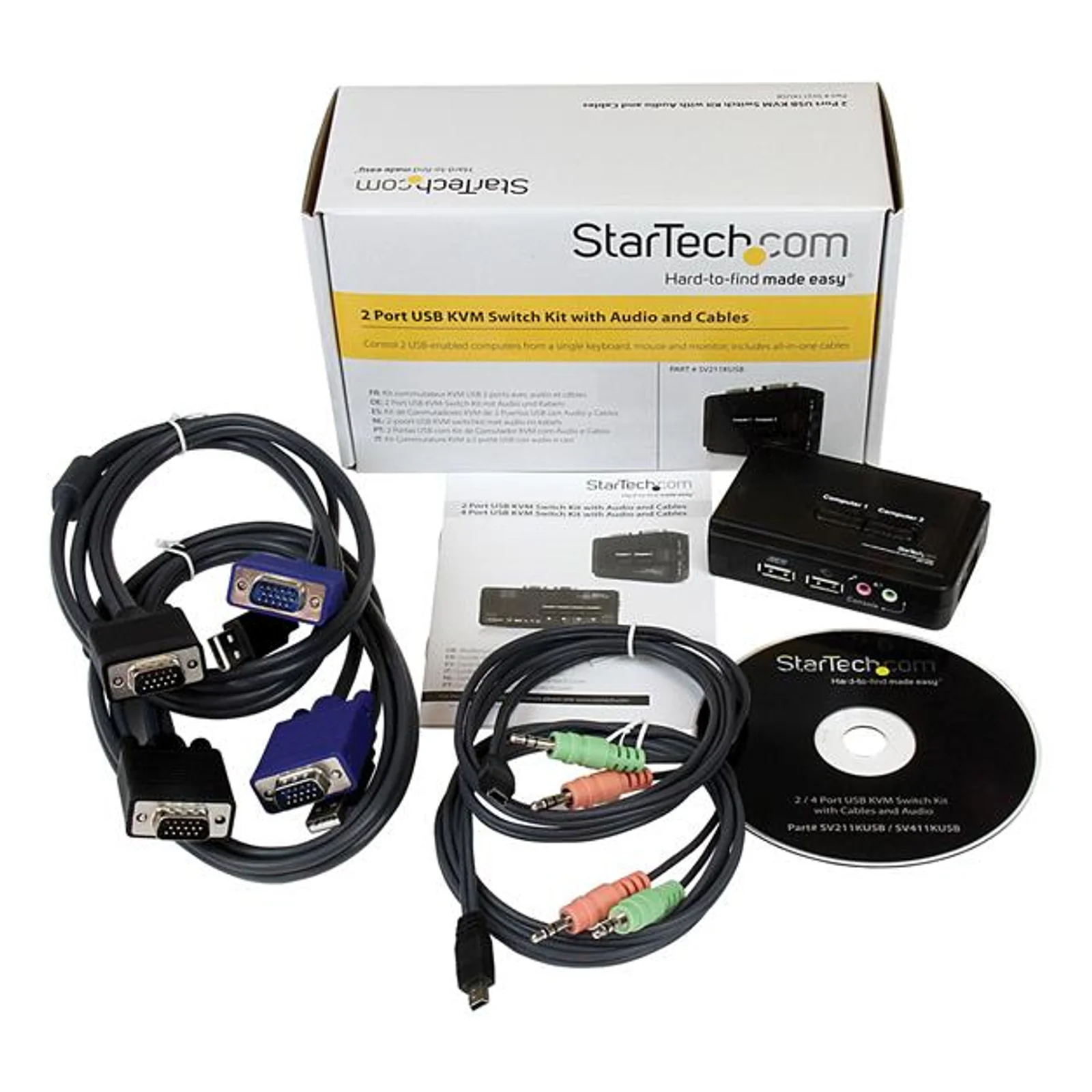 StarTech.com Kit commutateur KVM USB VGA à 2 ports avec audio et câbles - Switch KVM - Noir