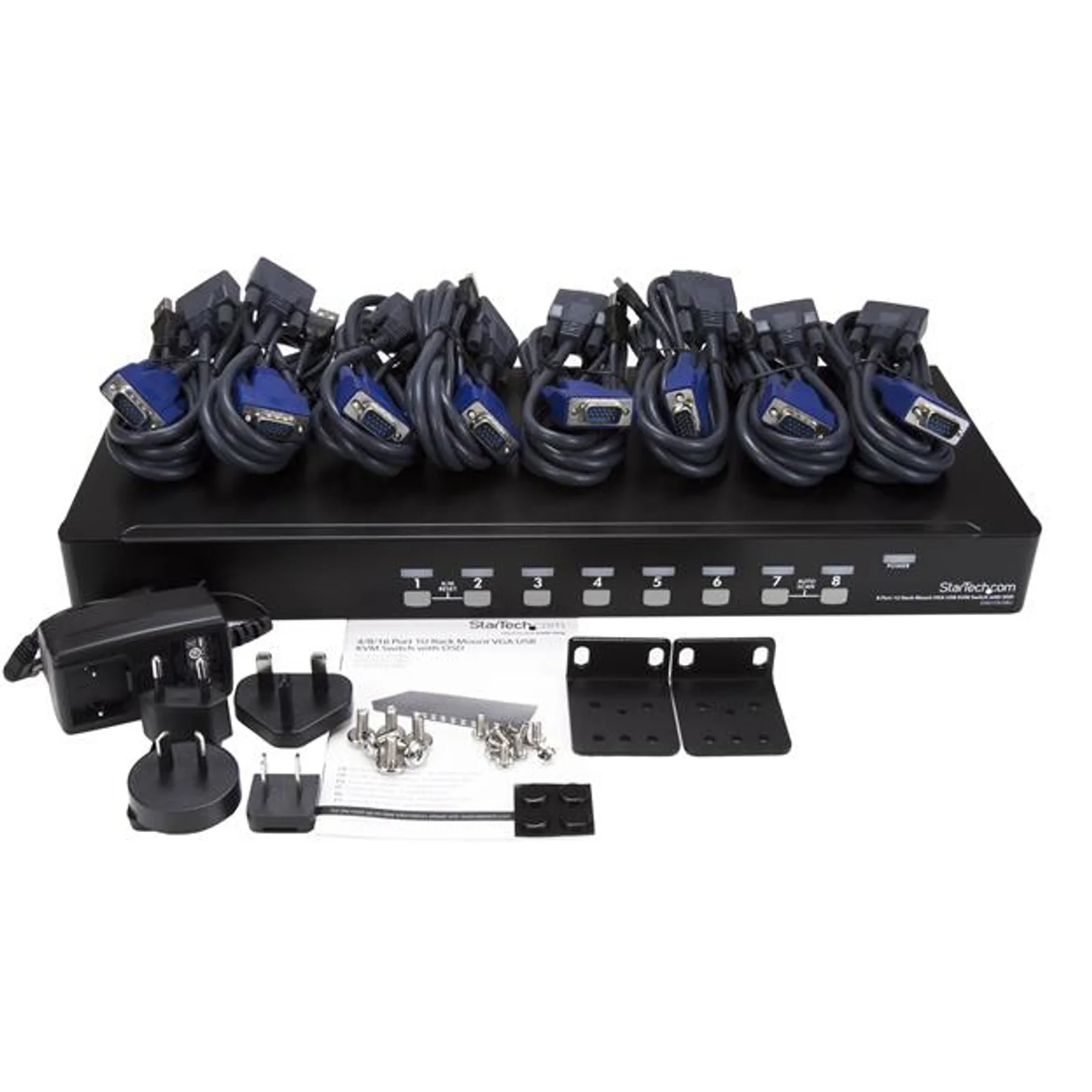StarTech.com Kit de commutateur KVM USB à montage sur rack 1U 8 ports avec affichage à l'écran et câbles