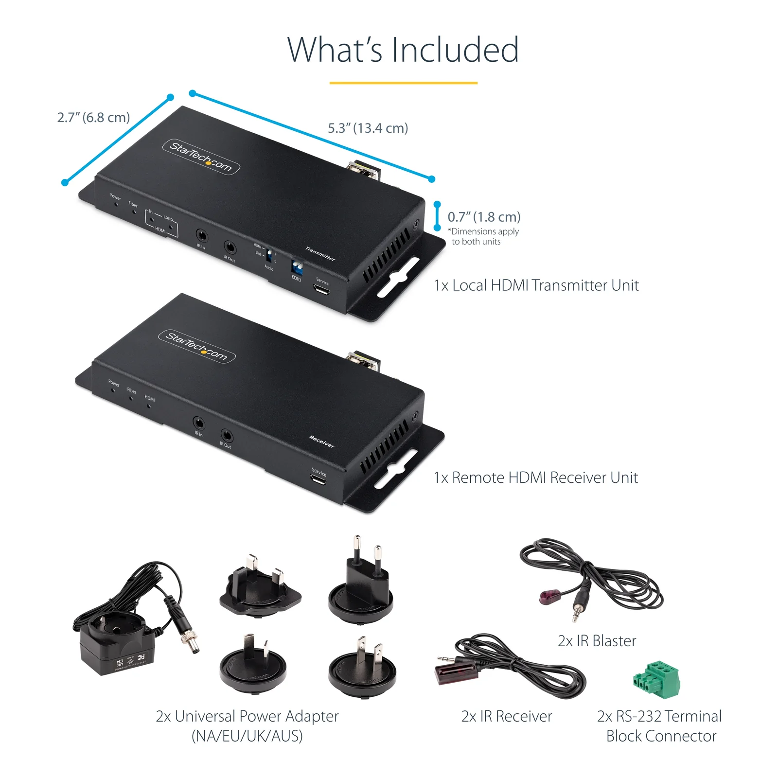 StarTech.com Kit Extender HDMI Fibre Optique - 4K60Hz jusqu'à 1km (Monomode) ou 300m (Multimode) Fibre optique LC, HDR, HDCP, Audio 3.5mm/RS232/Extender IR - Prolongateur/Extension HDMI - Kit Émetteur et Récepteur