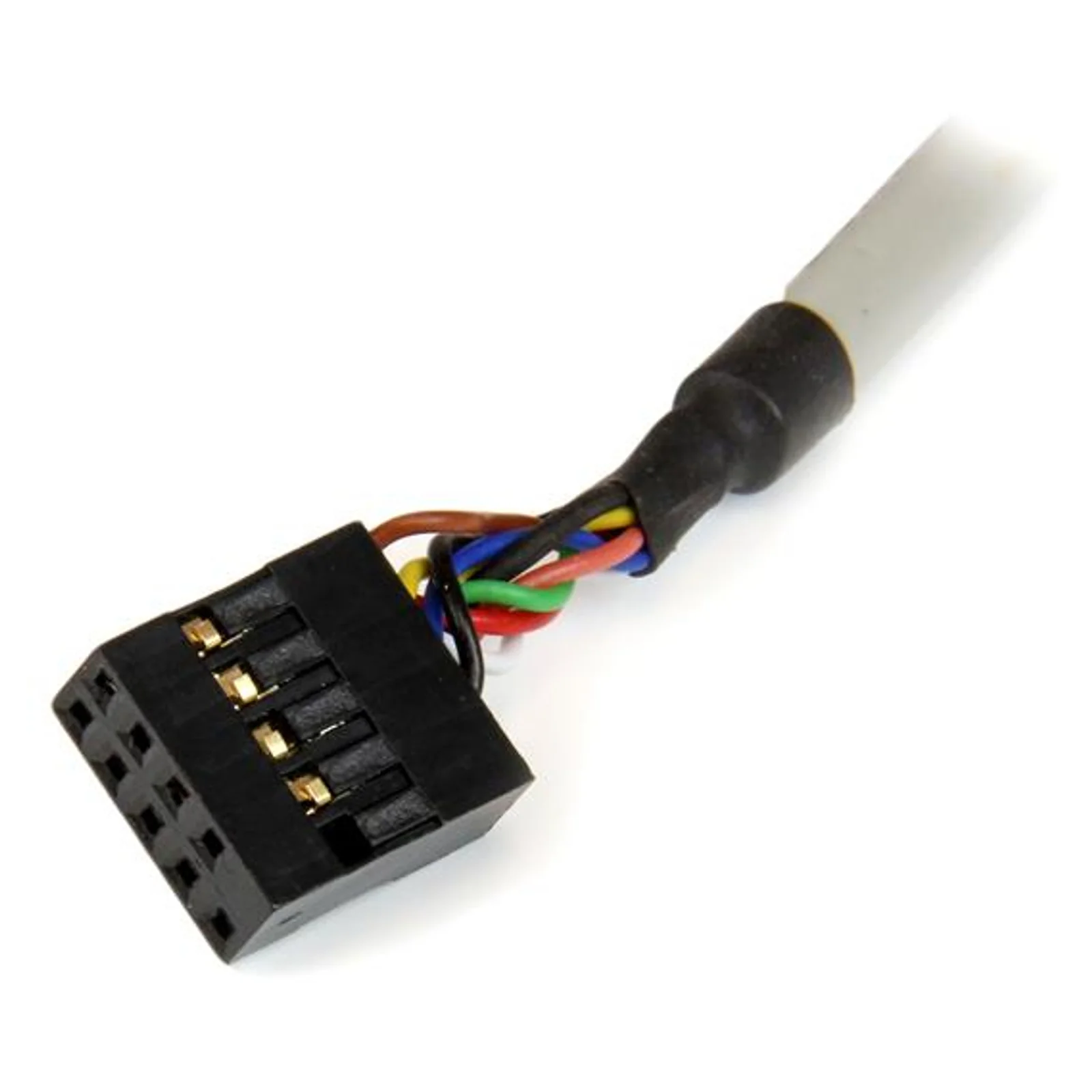 Gros plan sur le connecteur interne du câble, connecteur femelle multipins noir avec fils multicolores sur câble gris