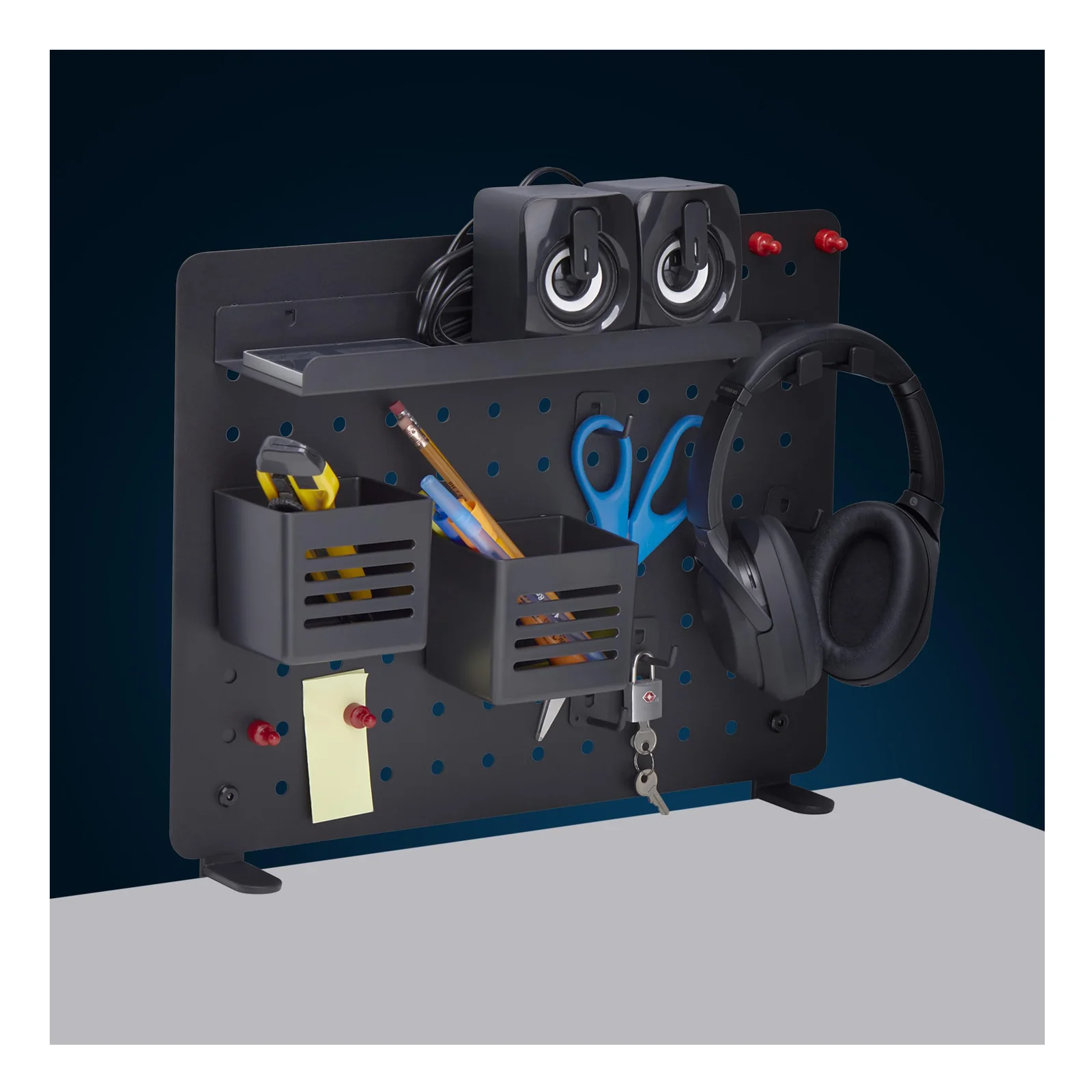 StarTech.com Panneau Perforé à Pinces avec Accessoires, 42 x 32cm, Panneau Perforé en Acier, Organisateur de Rangement de Bureau, Panneau Perforé à Fixer sur un Bureau, Noir