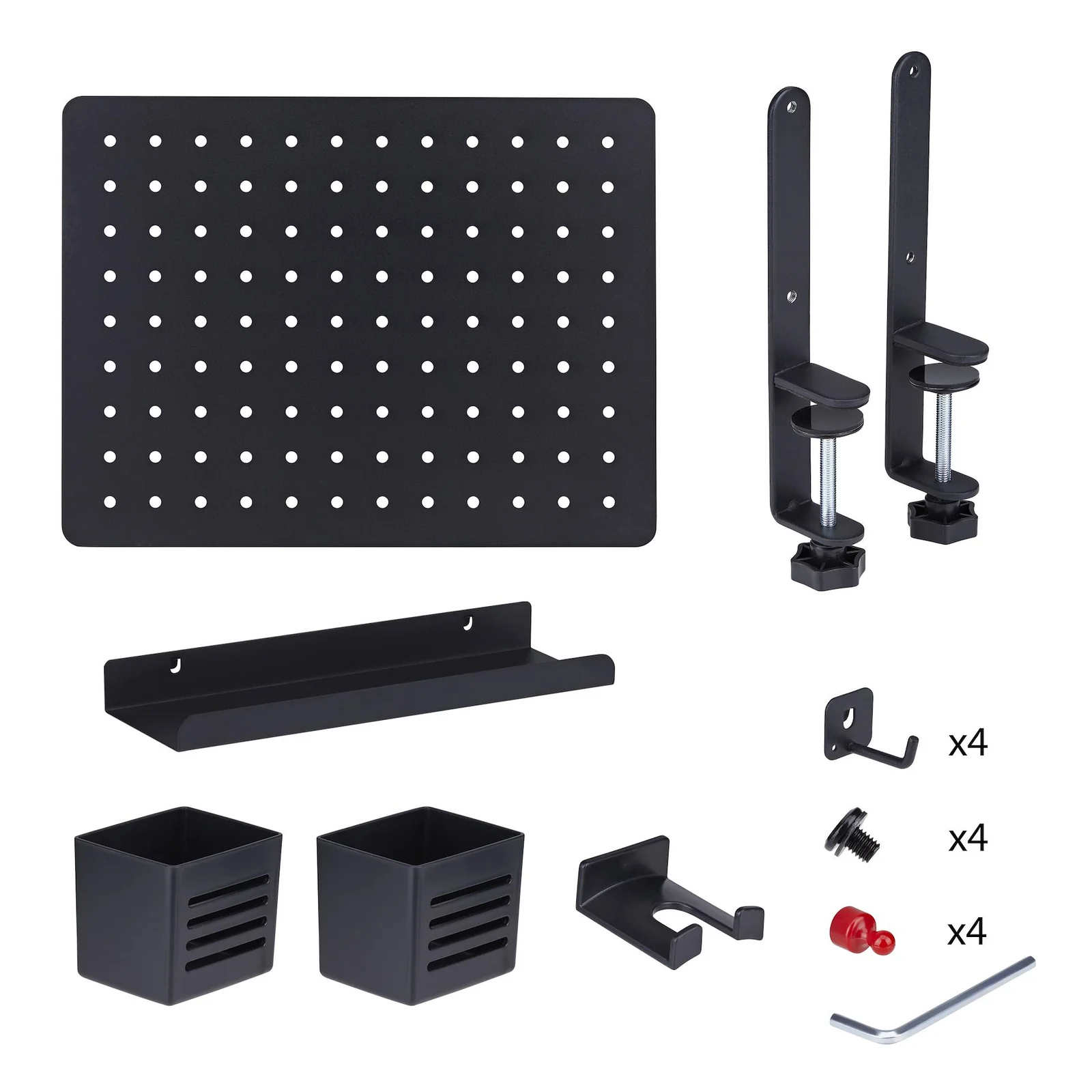 StarTech.com Panneau Perforé à Pinces avec Accessoires, 42 x 32cm, Panneau Perforé en Acier, Organisateur de Rangement de Bureau, Panneau Perforé à Fixer sur un Bureau, Noir