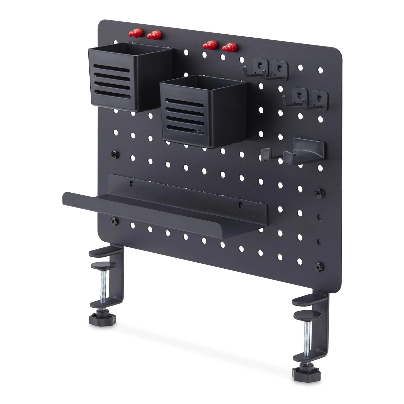 Panneau Perforé à Pinces avec Accessoires, 42 x 32cm, Panneau Perforé en Acier, Organisateur de Rangement de Bureau, Panneau Perforé à Fixer sur un Bureau, Noir