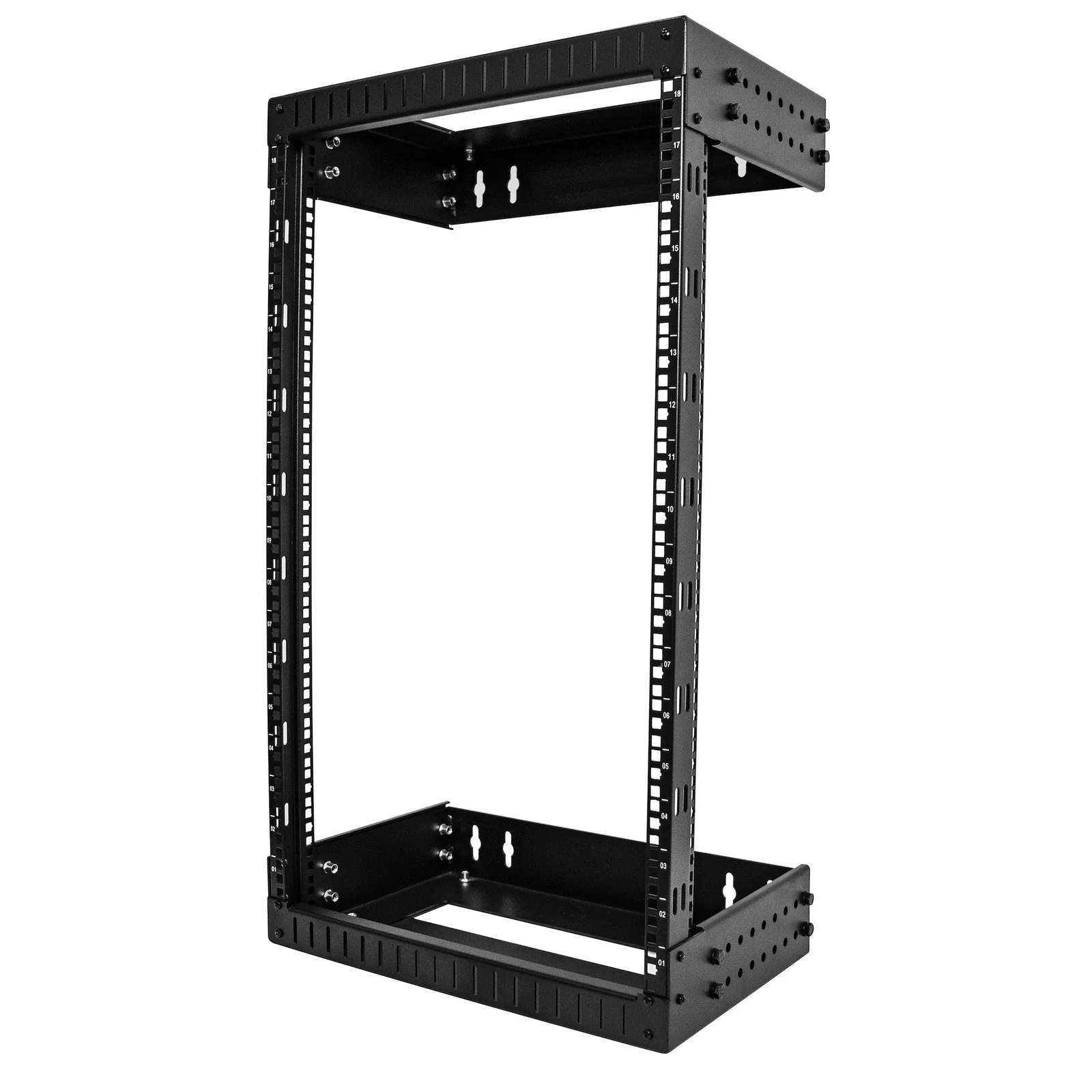 Rack Réseau Mural 18U à 2 Montants, Rack Serveur 19" à Cadre Ouvert avec Profondeur Ajustable, Rack de Données Mural pour IT/AV/Panneau de Patch/ Equipement IT - Écrous et Vis de Fixation Inclus