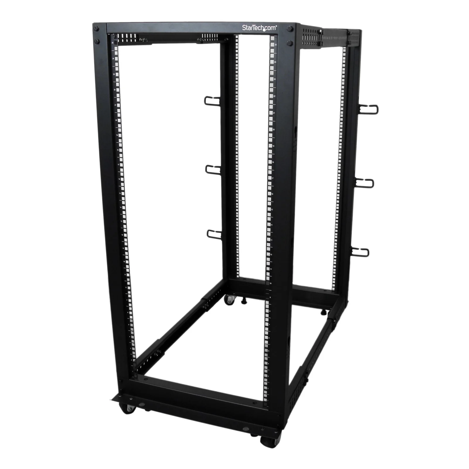 Rack Serveur Mobile 25U 4 Poteaux, Rack Réseau 19" 4 Poteaux avec Roulettes, Rack Roulant avec Profondeur Ajustable pour PC/AV/Données/Informatique - Roulettes, Pieds de nivellement ou Fixation au Sol