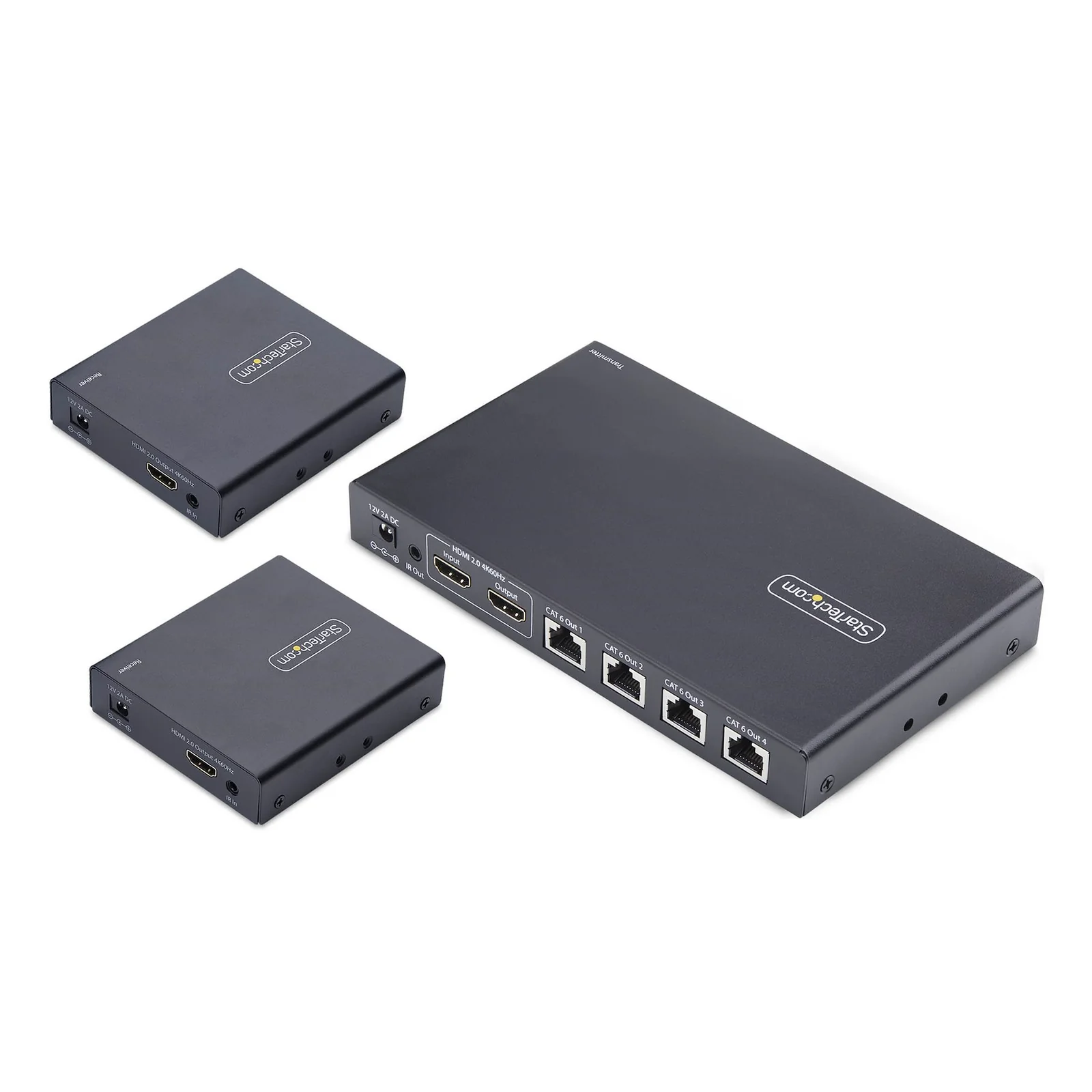 StarTech.com Rallonge et Répartiteur HDMI 4 Ports sur CAT6, 4K 60 Hz, Jusqu'à 70 m, Kit de Distribution HDMI 1x4 sur Ethernet avec IR et Alimentation par Câble
