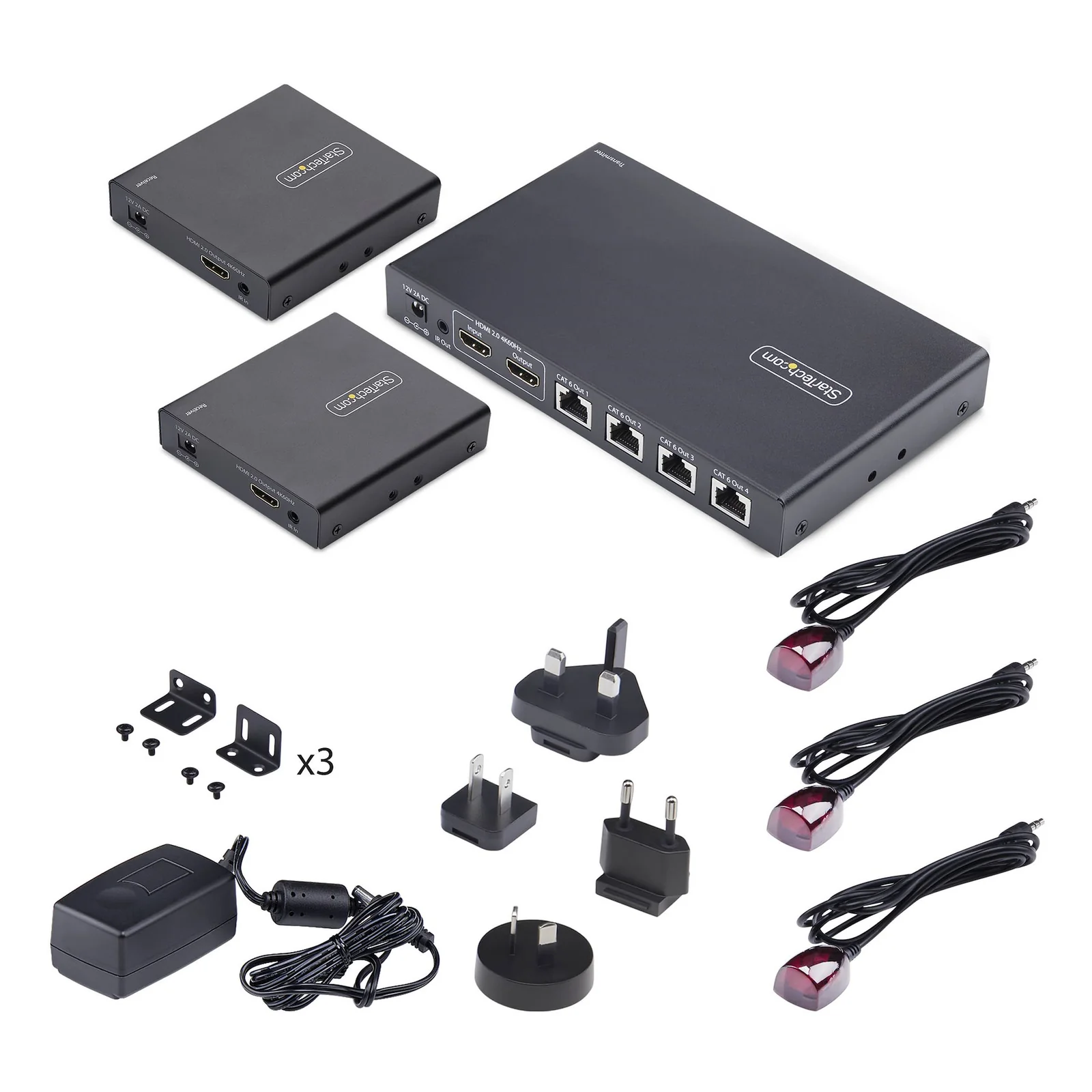 StarTech.com Rallonge et Répartiteur HDMI 4 Ports sur CAT6, 4K 60 Hz, Jusqu'à 70 m, Kit de Distribution HDMI 1x4 sur Ethernet avec IR et Alimentation par Câble