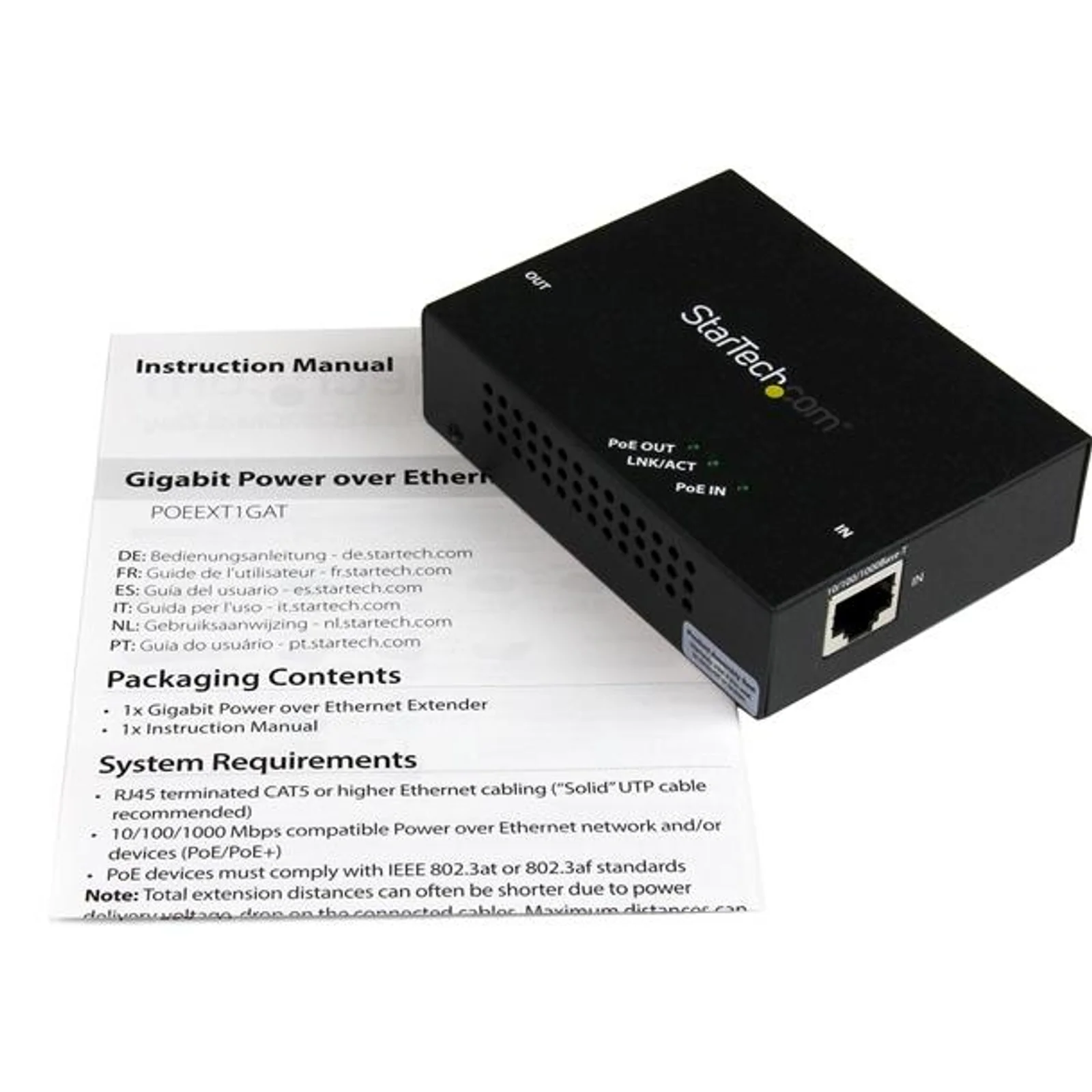 StarTech.com Répéteur Gigabit PoE+ à 1 port - Extendeur Power over Ethernet 802.3at et 802.3af - 100 m