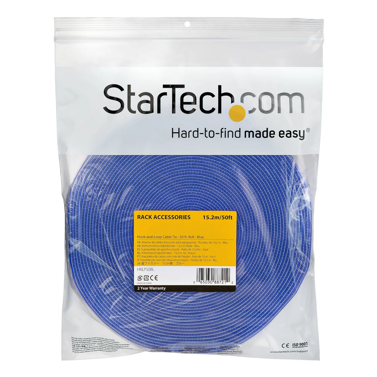 StarTech.com Ruban Auto Agrippant - Rouleau de 15,2 m pour Gestion de Câbles - Ruban Auto-Agrippant - Attaches Câble Ajustables - Sangles de Gestion de Câbles Auto-agrippantes et Réutilisables - Bleu
