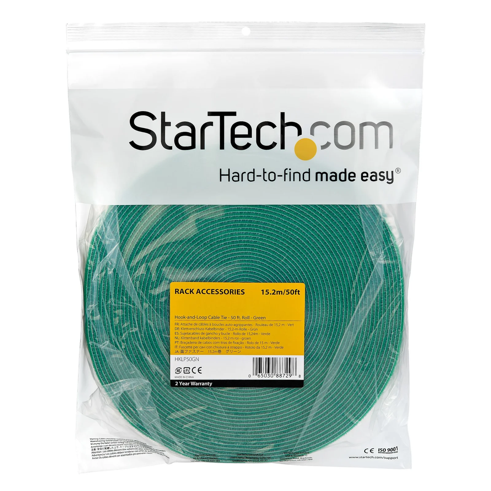 StarTech.com Ruban Auto Agrippant - Rouleau de 15,2 m pour Gestion de Câbles - Ruban Auto-Agrippant - Attaches Câble Ajustables - Sangles de Gestion de Câbles Auto-agrippantes et Réutilisables - Vert