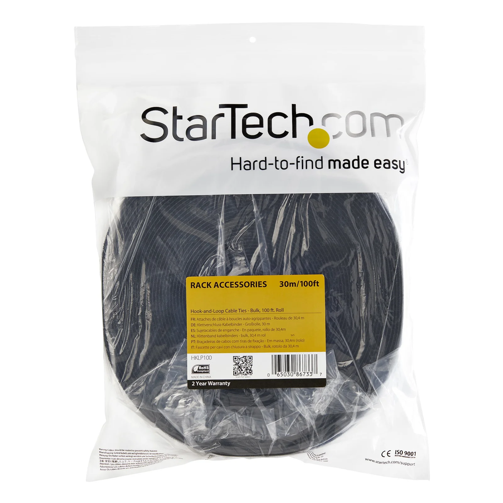 StarTech.com Ruban Auto Agrippant - Rouleau de 7,6 m pour Gestion de Câbles - Ruban Auto-Agrippant - Attaches Câble Ajustables - Sangles de Gestion de Câbles Auto-agrippantes et Réutilisables - Noir