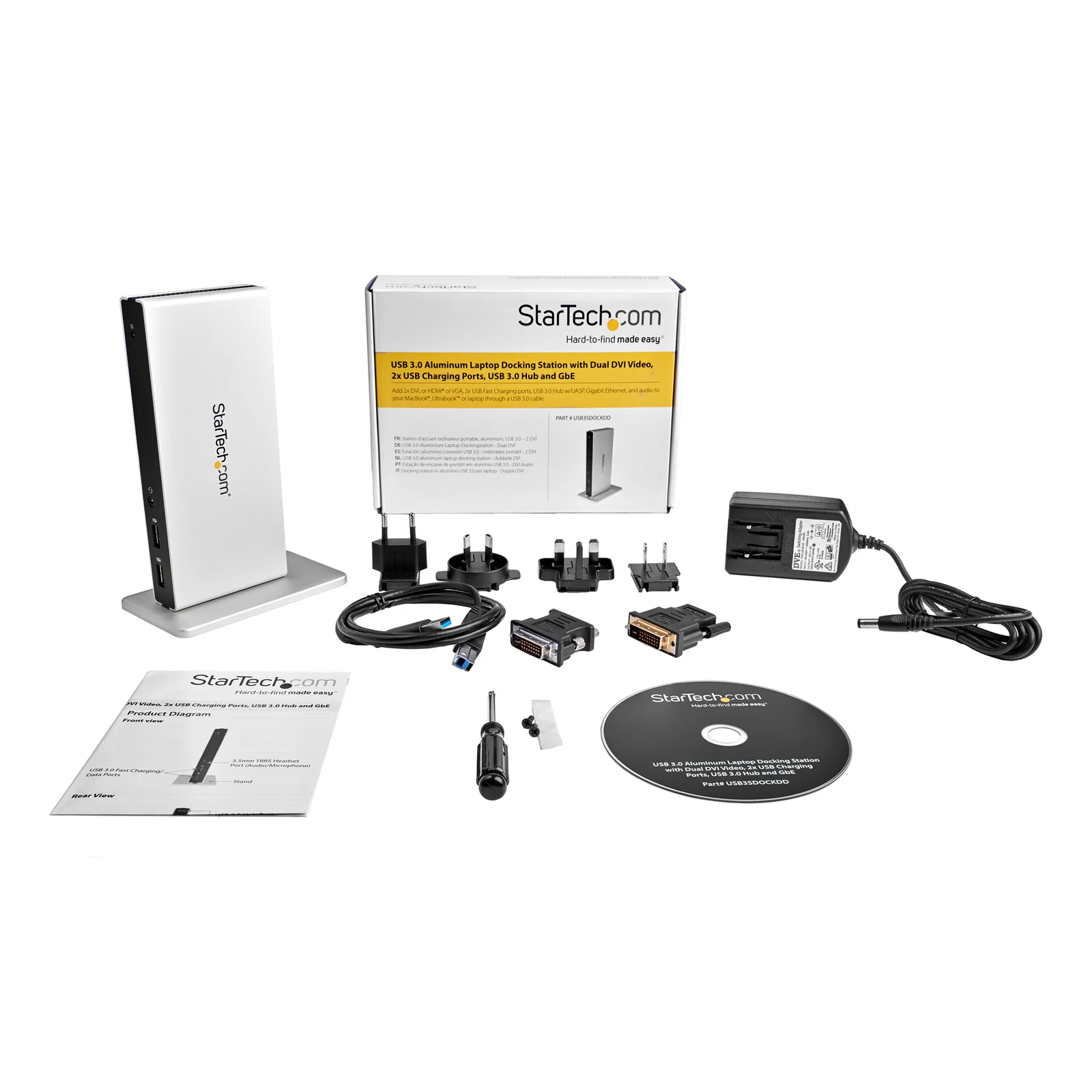 StarTech.com Station d'Accueil USB 3.0 pour Deux Écrans avec Adaptateurs DVI vers VGA et HDMI, 5x USB 3.0 et Audio - Station d'Accueil DVI Verticale pour Mac et Windows