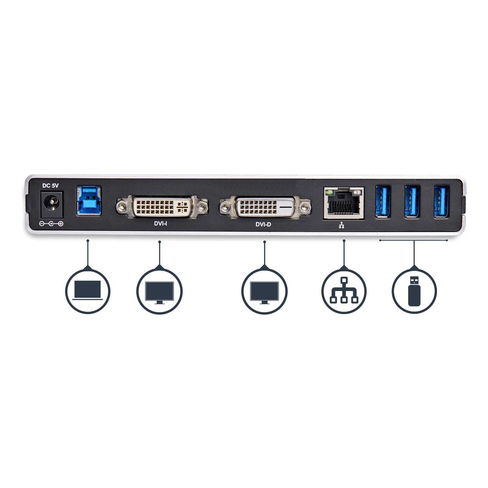 StarTech.com Station d'Accueil USB 3.0 pour Deux Écrans avec Adaptateurs DVI vers VGA et HDMI, 5x USB 3.0 et Audio - Station d'Accueil DVI Verticale pour Mac et Windows