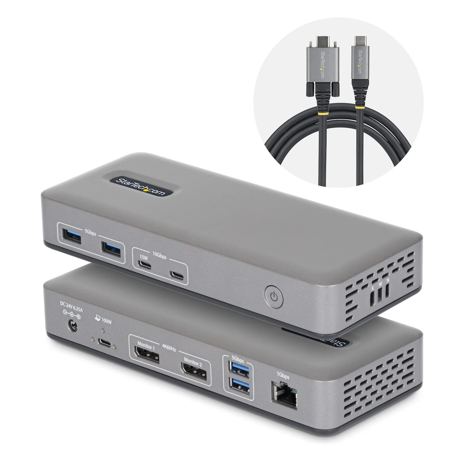 Station d'Accueil USB-C à Deux Écrans, DisplayPort, 4K 60Hz, Recharge d'Ordinateur Portable 100 W, 1 GbE, Sans Pilote, Station d'Accueil Multi-Écrans pour Windows
