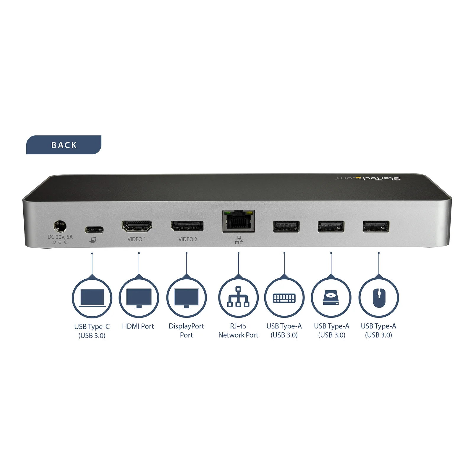 StarTech.com Station d'Accueil USB C - Double Écran HDMI & DisplayPort 4K 30Hz - Dock USB Type-C pour PC Portable 60W PD, SD, Hub 4 ports USB-A 3.0, GbE, Audio - Compatible Thunderbolt 3