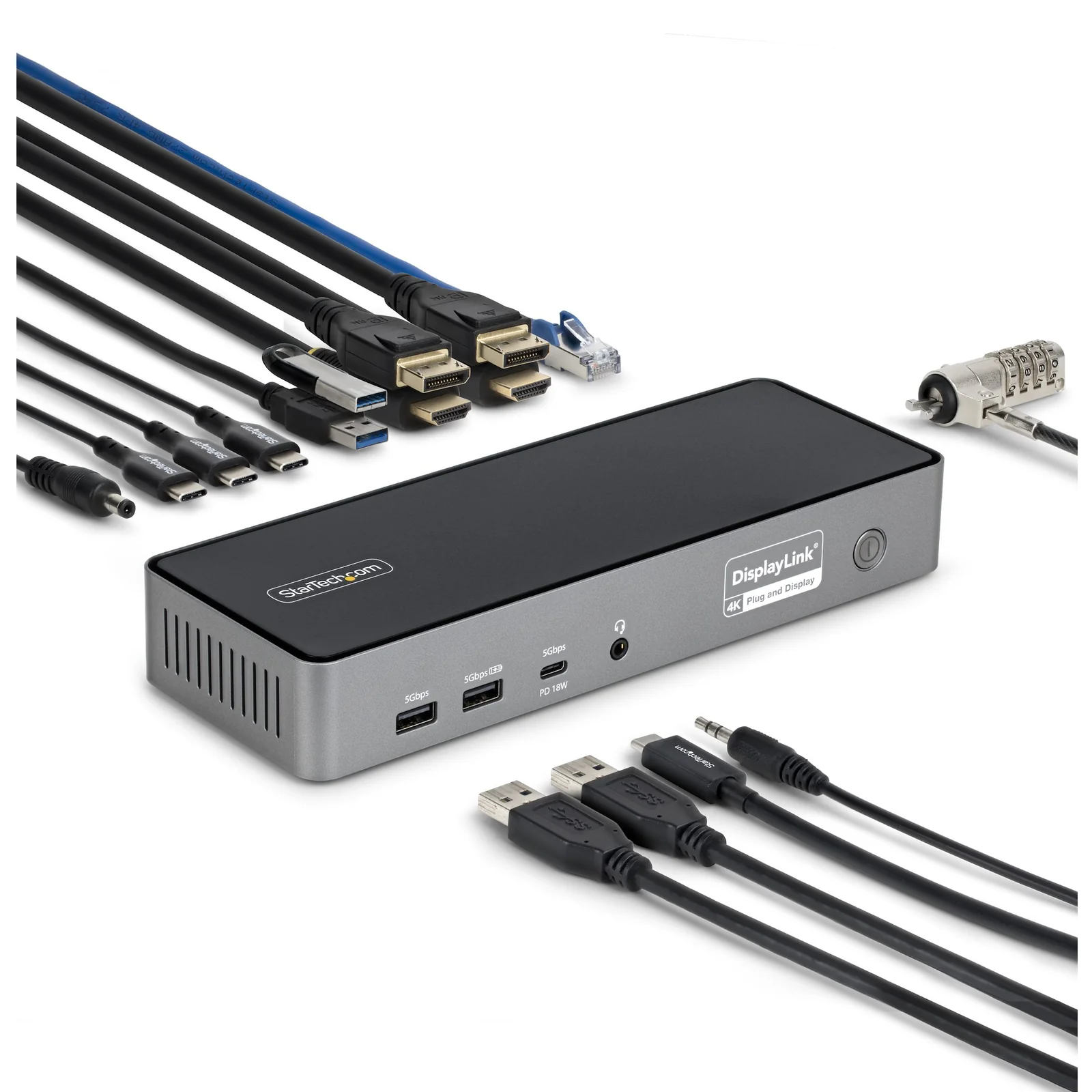 Station d'Accueil USB-C Triple Écran, Station de Recharge pour Ordinateur Portable 140 W pour MacBook Pro et Windows, HDMI 4K 60 Hz ou DisplayPort, TAA