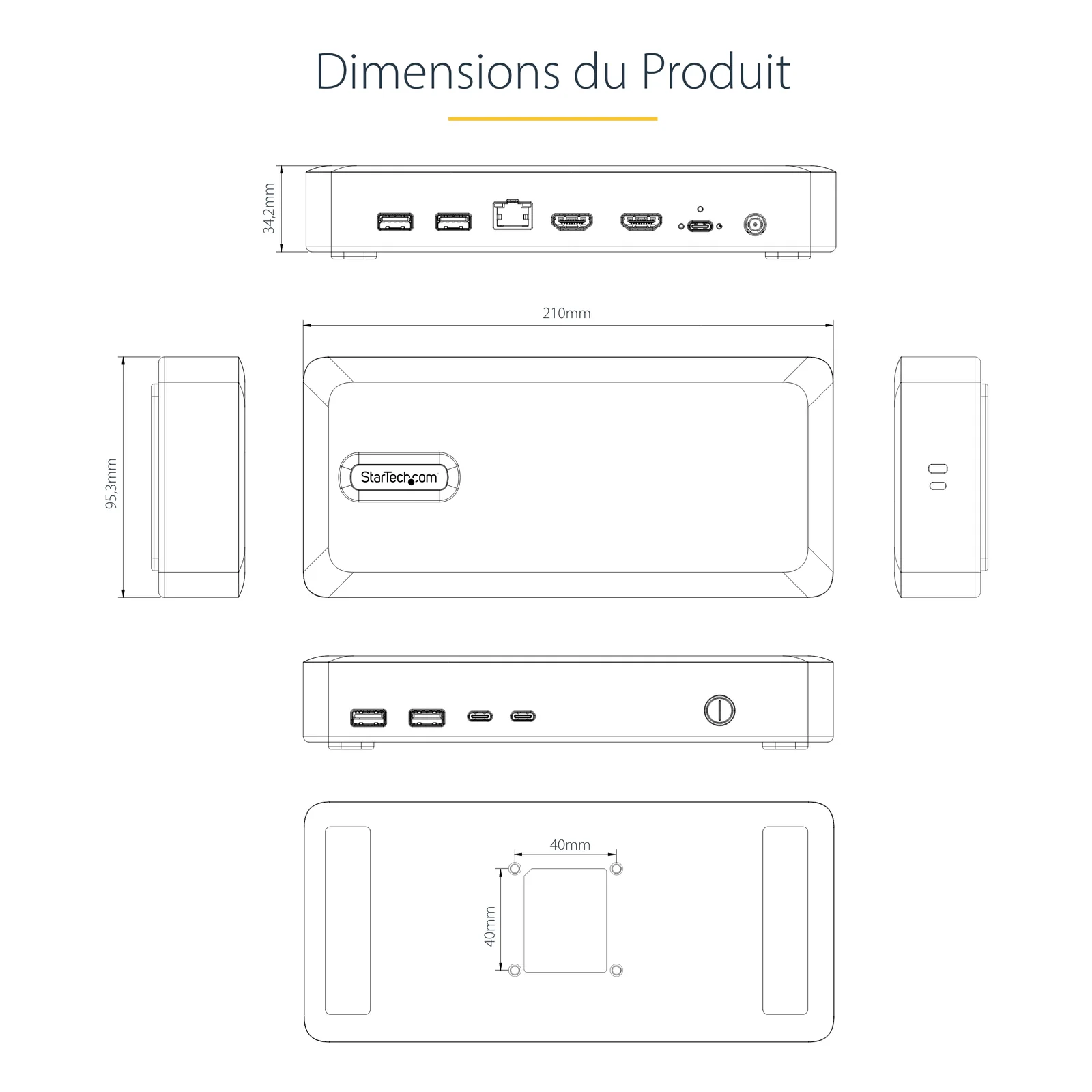 StarTech.com Station d'Accueil USB4 à 2 Écrans, Double HDMI 4K 120 Hz ou Simple HDMI 8K 60 Hz, Recharge de PC 100W, 2,5 GbE, Dock Multi-Écrans USB-C, Sans Pilote