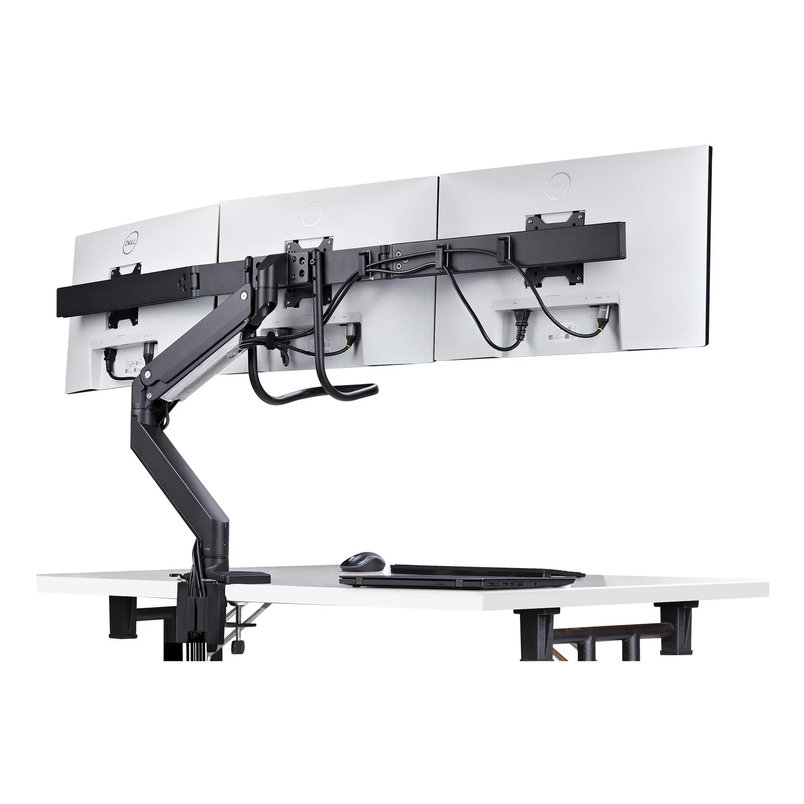 StarTech.com Support de Bureau pour 3 Écrans 27", VESA 75x75/100x100, Bras Articulé Réglable sans Outils, Pince en C/Passe-Fil, Support d'Écrans 27 pouces, Bras pour Moniteur Assisté par Ressort