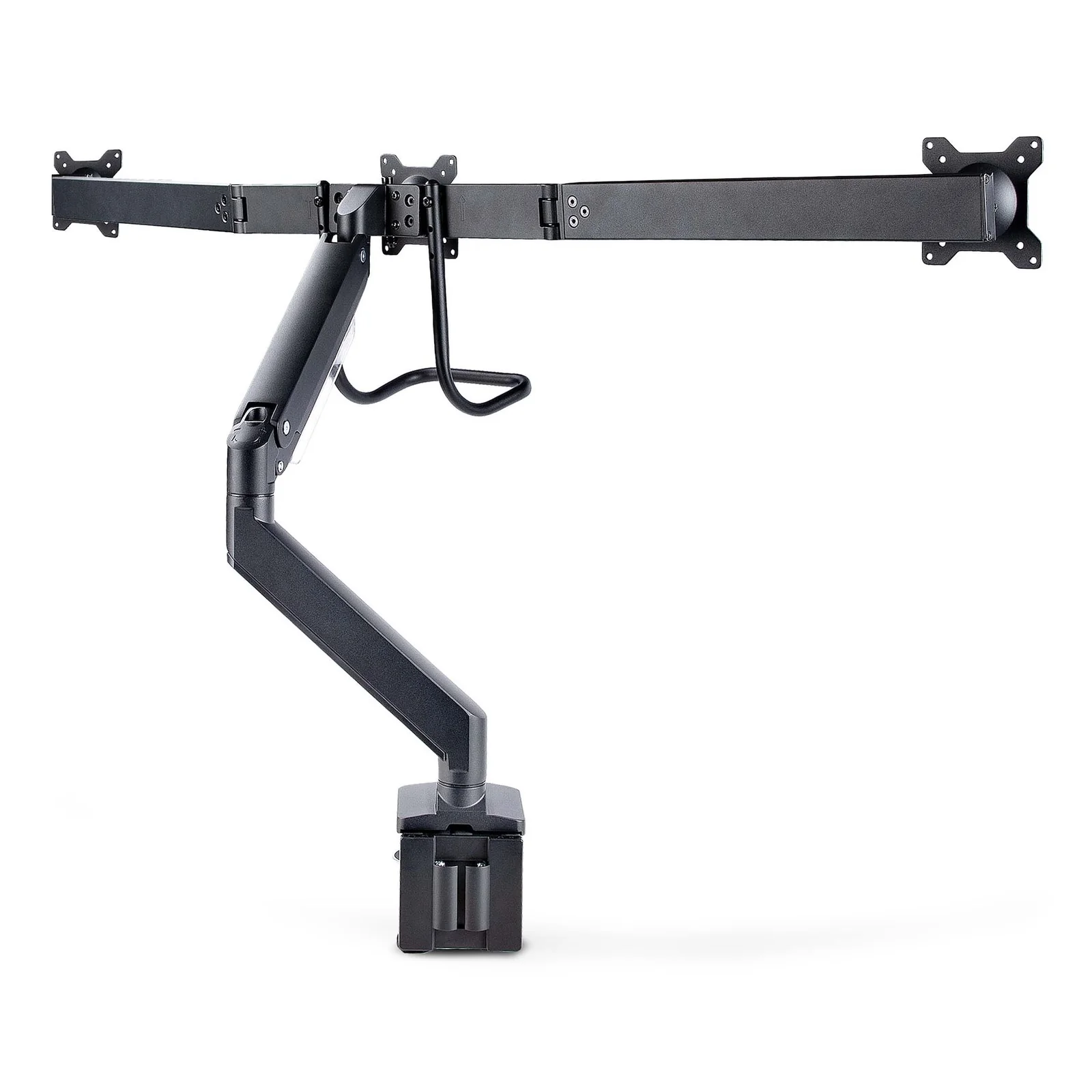 StarTech.com Support de Bureau pour 3 Écrans 27", VESA 75x75/100x100, Bras Articulé Réglable sans Outils, Pince en C/Passe-Fil, Support d'Écrans 27 pouces, Bras pour Moniteur Assisté par Ressort