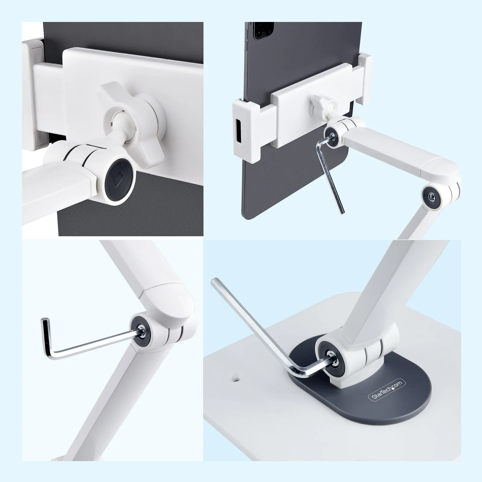 StarTech.com Support de Tablettes Réglable pour Bureau - Support Mural - Capacité 1kg - Support Universel Ergonomique et Articulé pour Tablettes - Support Tablette sur Pied Pivotant/Rotatif