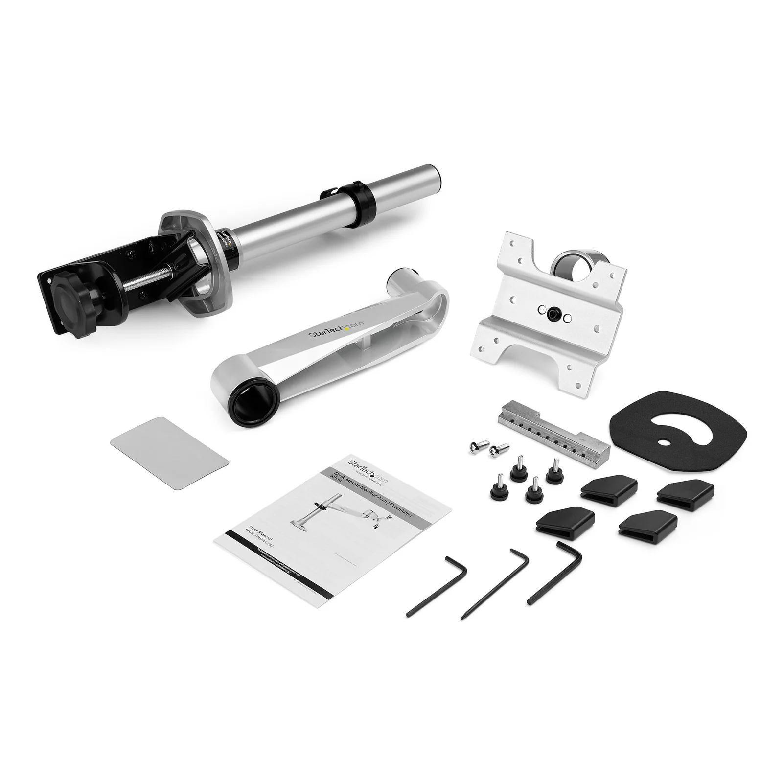 StarTech.com Support Écran Réglable en Hauteur - Bras Articulé Premium Argenté pour 1 Écran Plat/Incurvé/Ultra-Large ou Apple iMac/Thunderbolt jusqu'à 49"(14kg) - Pince / oeillet