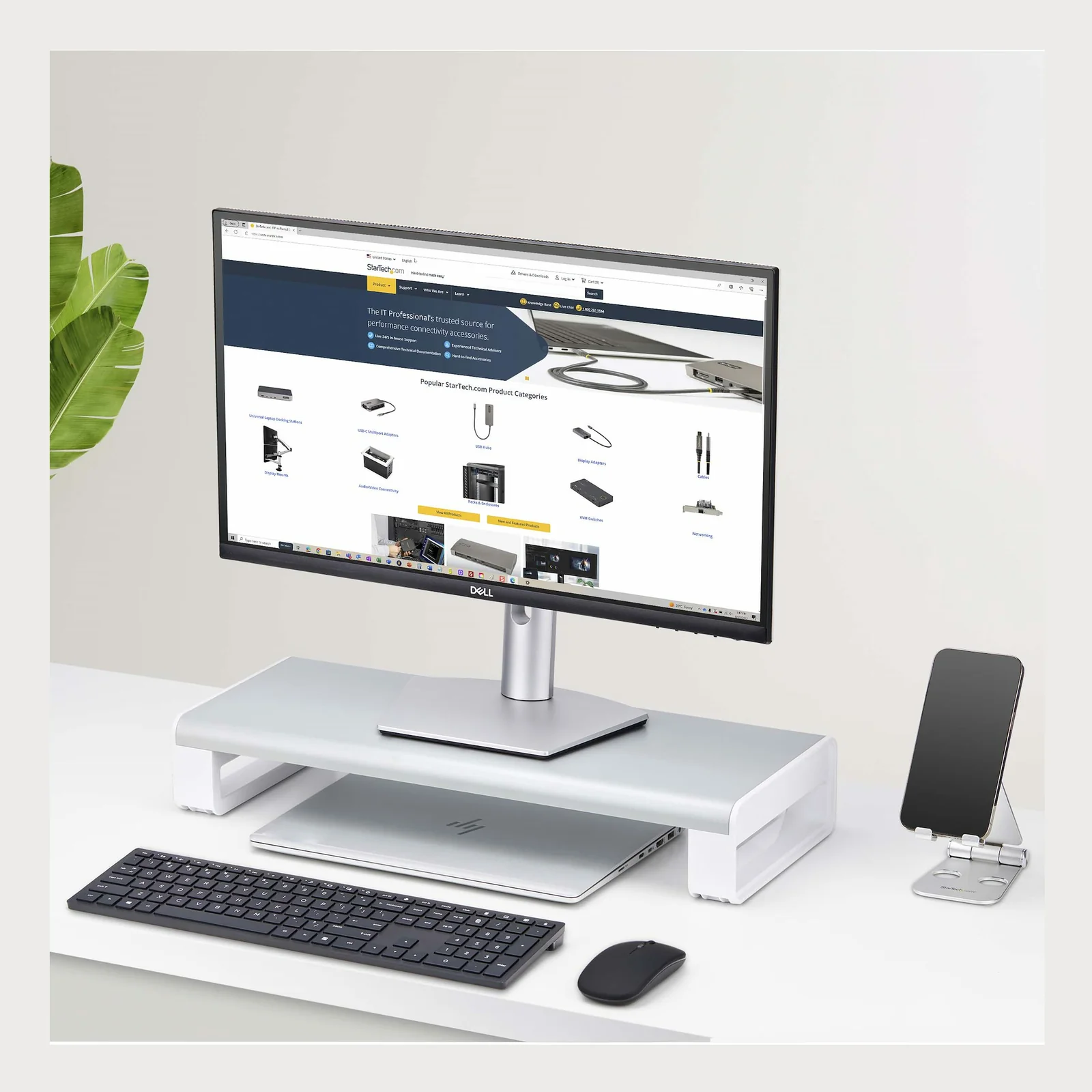 StarTech.com Support pour Moniteur Ergonomique, Jusqu'à 15kg, Hauteur Fixe de 9cm, Support pour Ordinateur Portable, Base en Acier, Montage Rapide, Optimisation de l'Espace de Travail