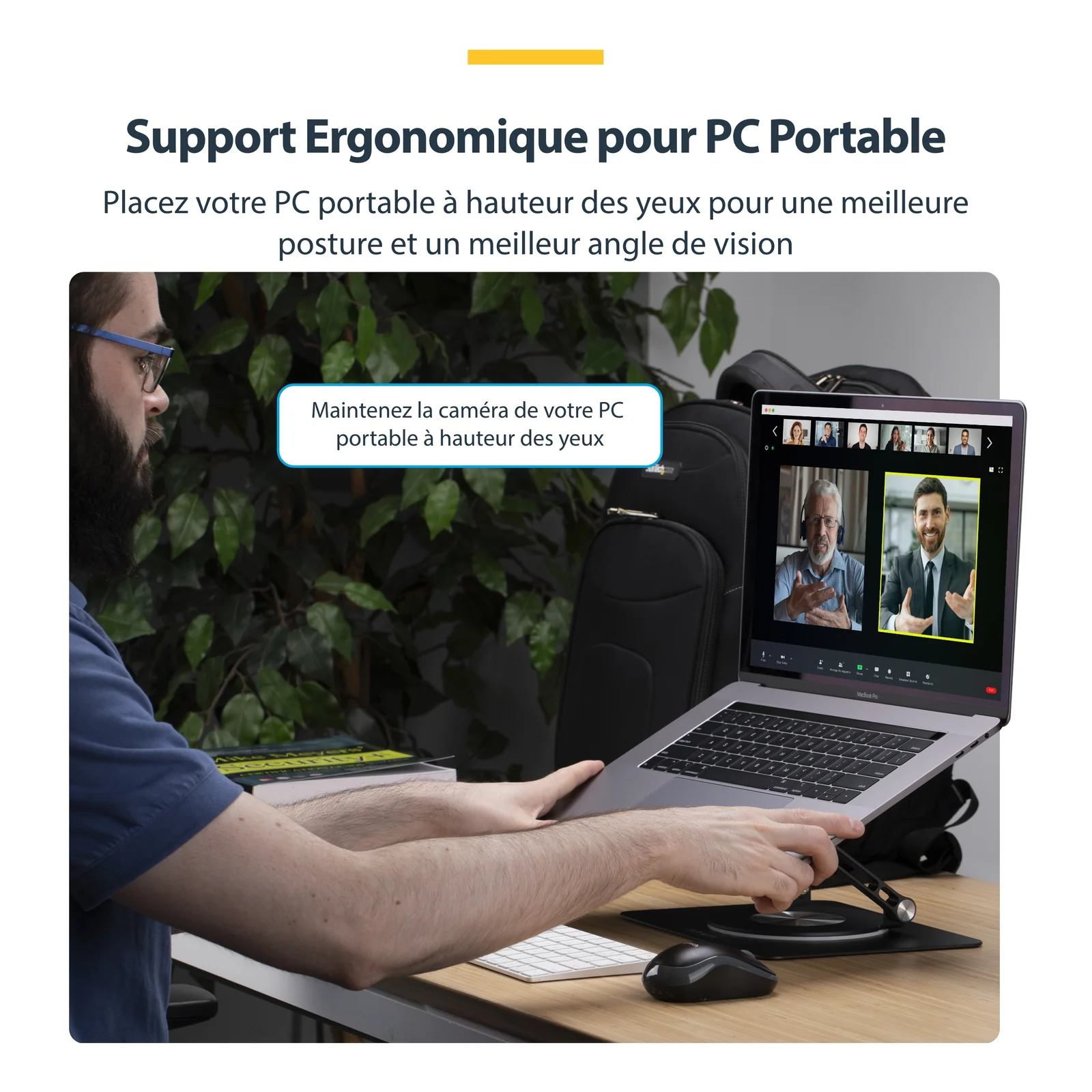 StarTech.com Support Rotatif pour PC Portable, Base Pivotante à 360&deg;, Support Rotatif pour Bureau, Hauteur et Inclinaison Réglables, Poids Max 5kg, Construction en Aluminium, Design Portable