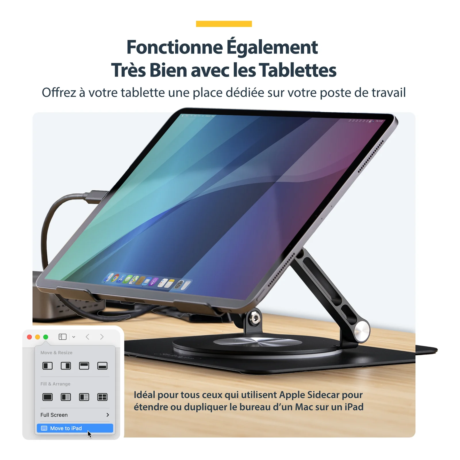 StarTech.com Support Rotatif pour PC Portable, Base Pivotante à 360&deg;, Support Rotatif pour Bureau, Hauteur et Inclinaison Réglables, Poids Max 5kg, Construction en Aluminium, Design Portable