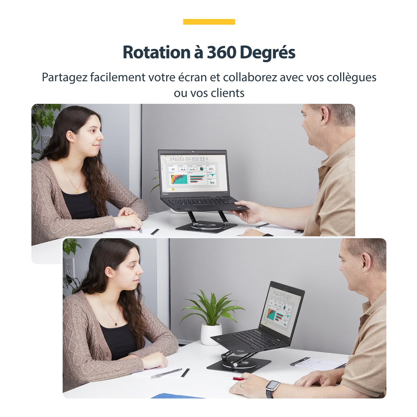 StarTech.com Support Rotatif pour PC Portable, Base Pivotante à 360&deg;, Support Rotatif pour Bureau, Hauteur et Inclinaison Réglables, Poids Max 5kg, Construction en Aluminium, Design Portable