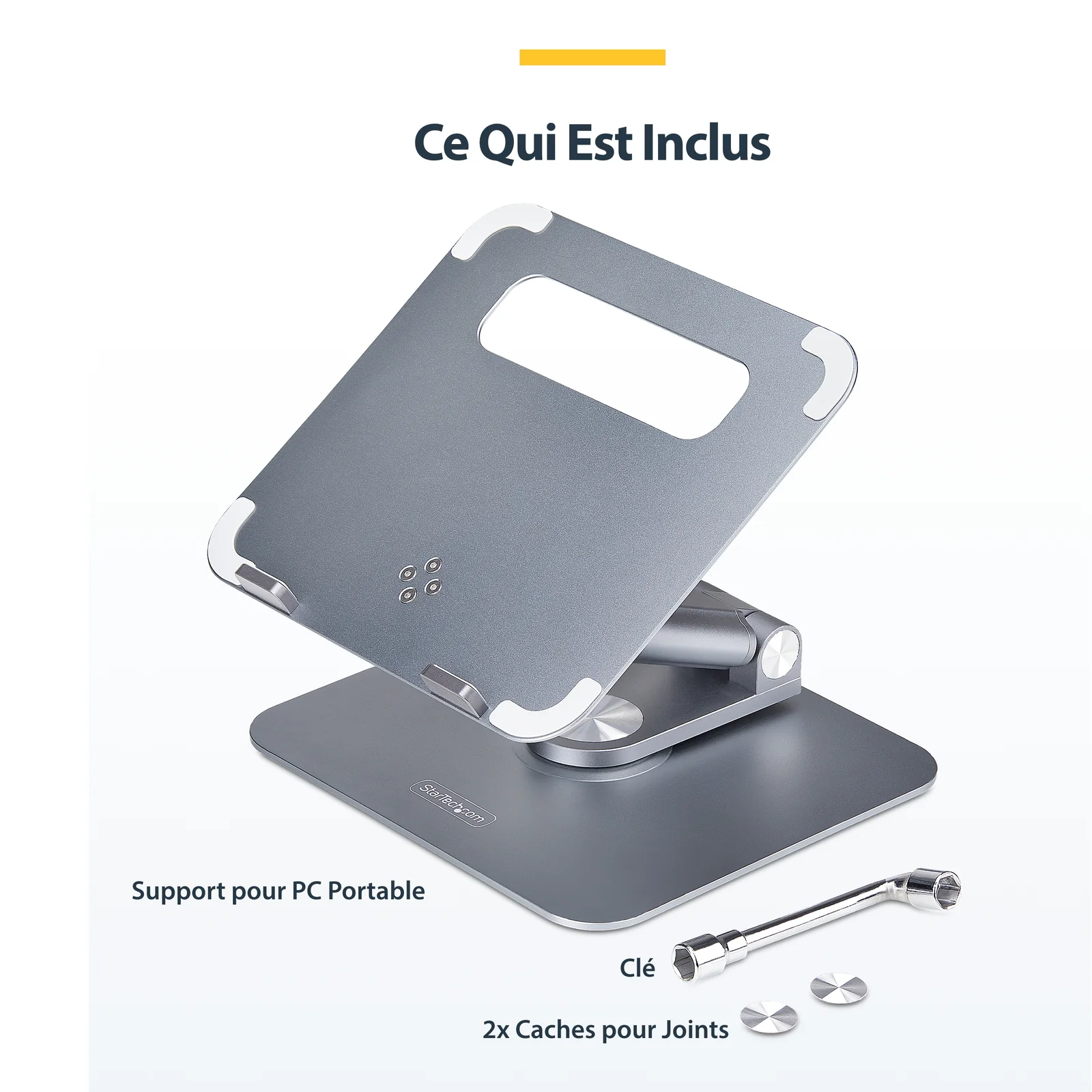 StarTech.com Support Télescopique pour PC Portable, Base Pivotante à 360&deg;, Support Rotatif pour Bureau, Hauteur et Inclinaison Réglables, Poids Max 5kg, Construction en Aluminium, Design Portable