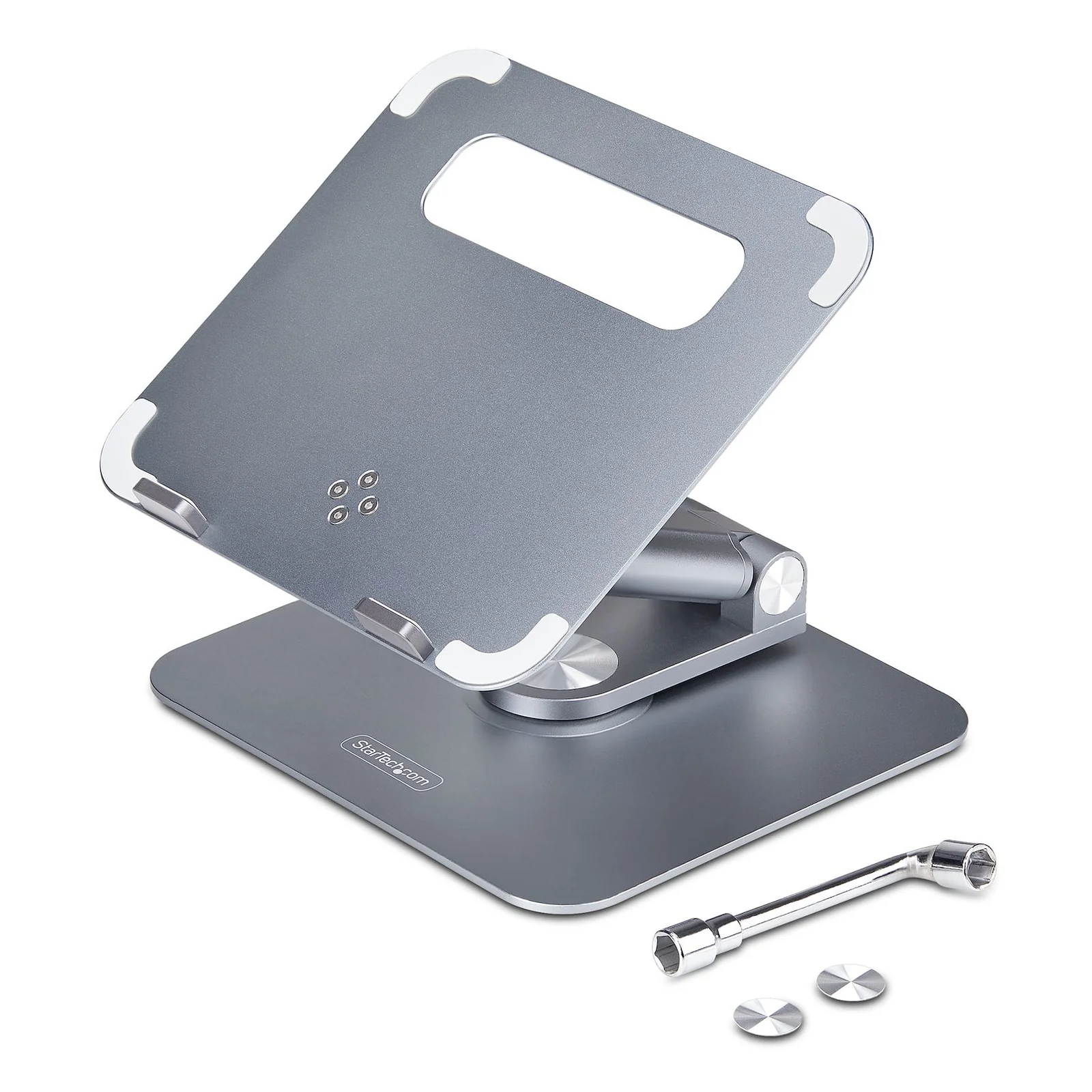 StarTech.com Support Télescopique pour PC Portable, Base Pivotante à 360&deg;, Support Rotatif pour Bureau, Hauteur et Inclinaison Réglables, Poids Max 5kg, Construction en Aluminium, Design Portable